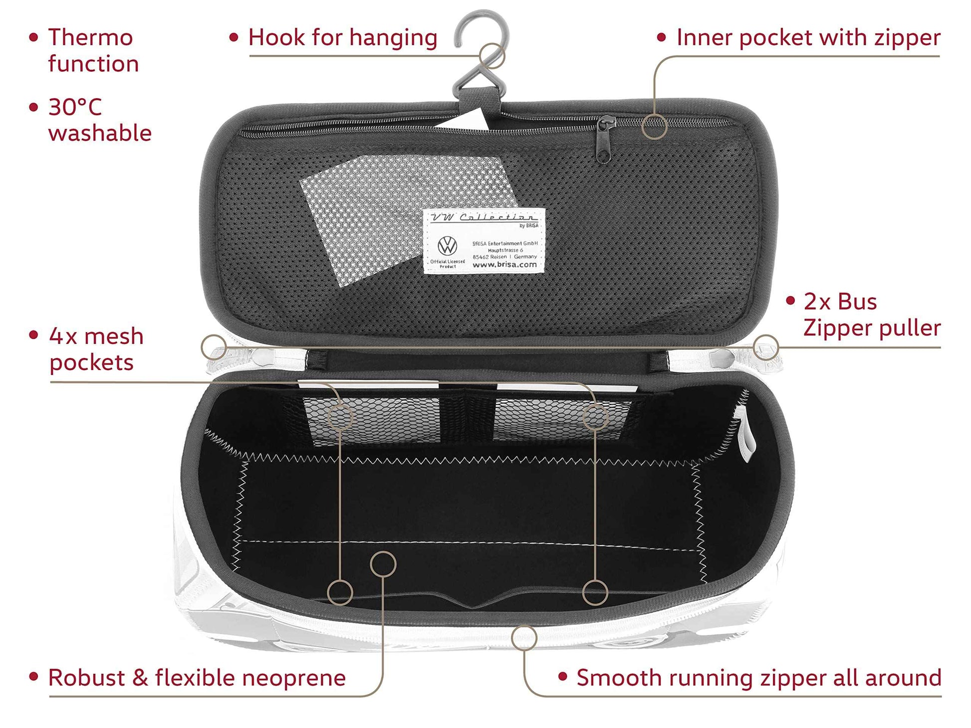 BRISA VW Collection - Volkswagen Neoprene Universal Makeup Cosmetics Toiletry Travel Pharmacy Bag in T1 Bus Design (Blue) (Large (11.8 x 5.5 x 4.7 inches))