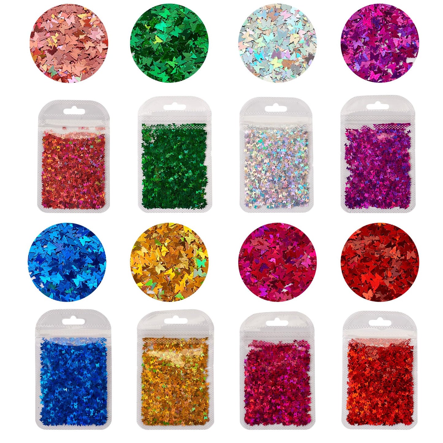 Cheriswelry 8 Bags Butterfly Nail Glitter Iridescent Nail Flakes Designs Nail Glitter Sequins Manicure Sparkle Decorations Chunky Glitter Sequins 3x3mm for Women Girls Crafts Painting Decor