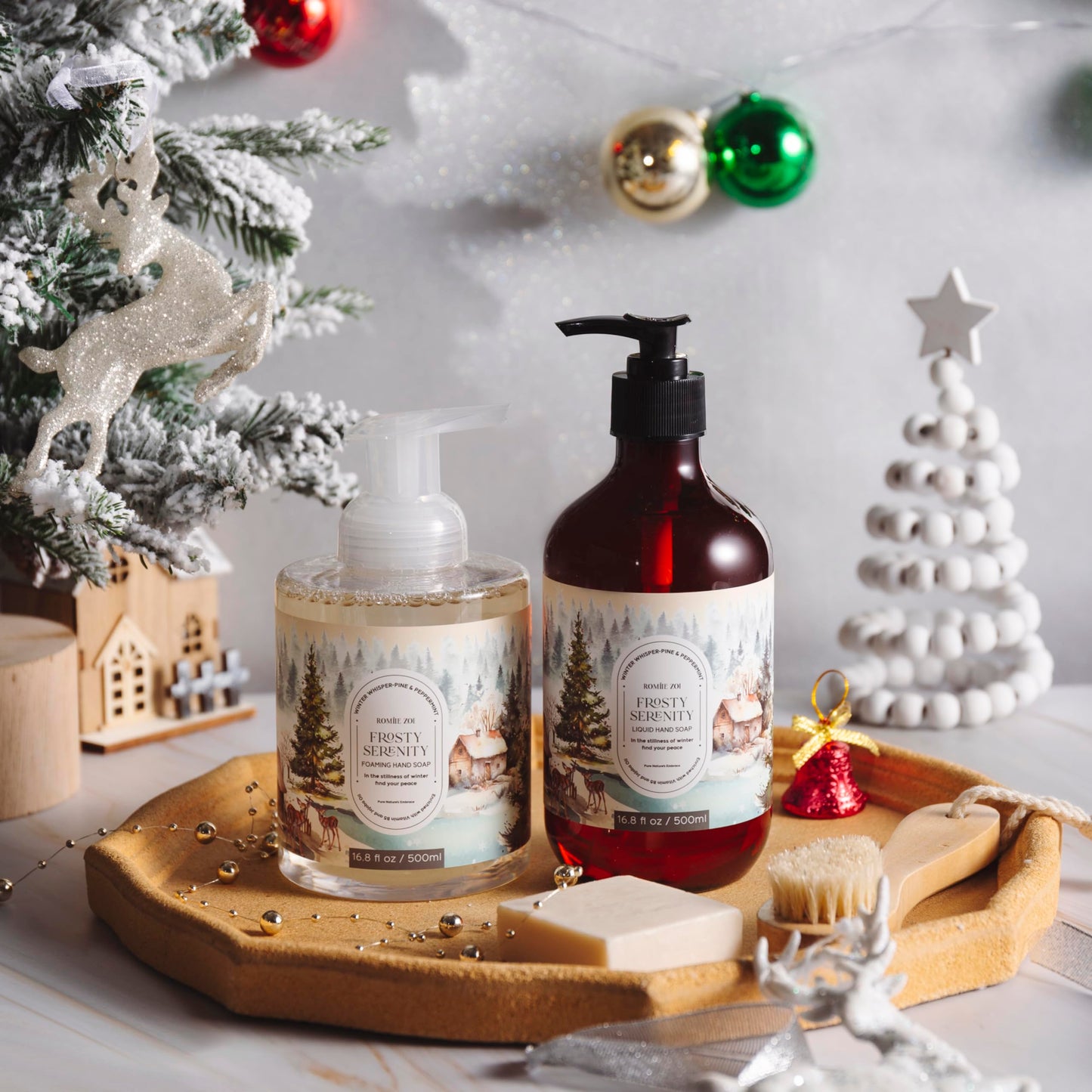 ROMIIE ZOI Christmas Liquid Hand Soap with Gift Box - Frosted Serenity, Infused with the Frosted Mint & Fir Aroma - 500ml/ 16.8 fl.oz