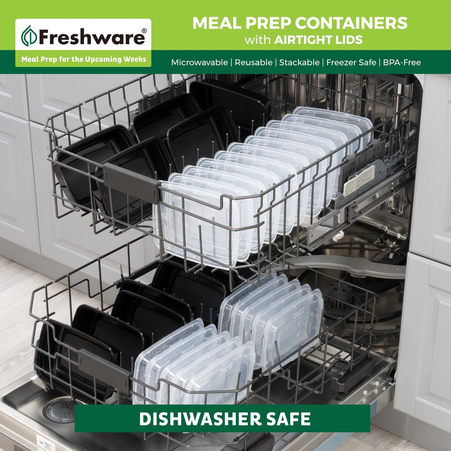 Freshware Meal Prep Containers [150 Pack] 1 Compartment with Lids, Food Storage Containers, Bento Box, BPA Free, Stackable, Microwave/Dishwasher/Freezer Safe (24 oz)