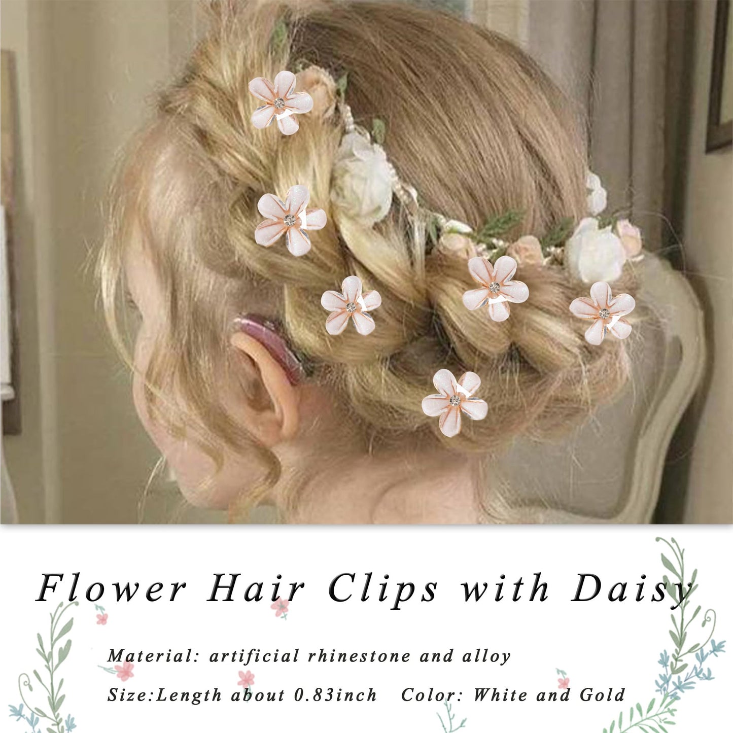 NAISKA 12 Pcs Flower Hair Claw Clips Mini Cute Hair Pins Sweet Crystal Hair Clips Decorative Non-slip Hair Clips Hair Accessories for Women Girls (White)