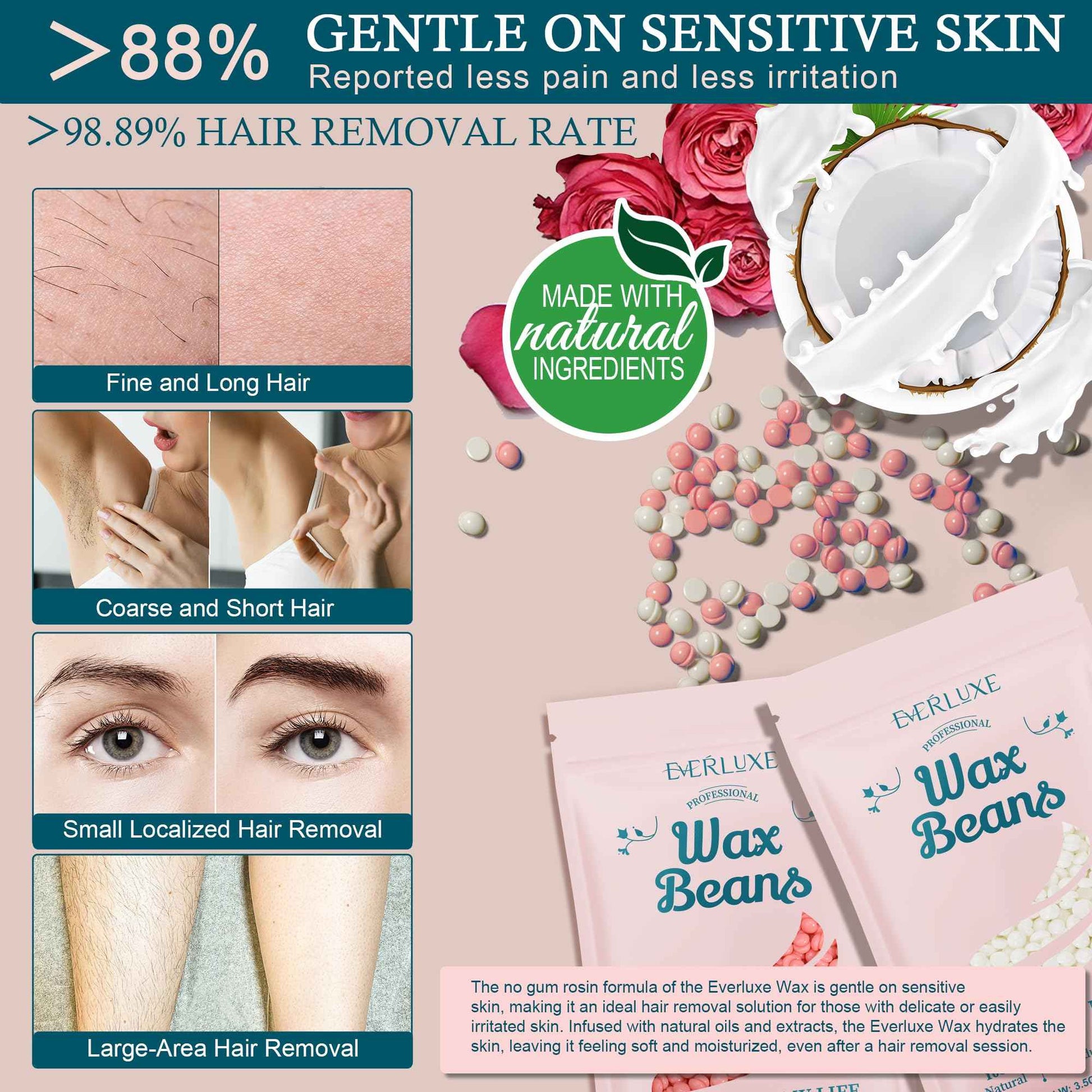 EVERLUXE Waxing Kit for Women Hair Removal with Silicone Wax Warmer Liner, Digital Waxing Machine Hard Wax Kit for Full Body, Arms, Legs, Face, Bikini, Brazilian Wax Kit for Women Men Sensitive Skin