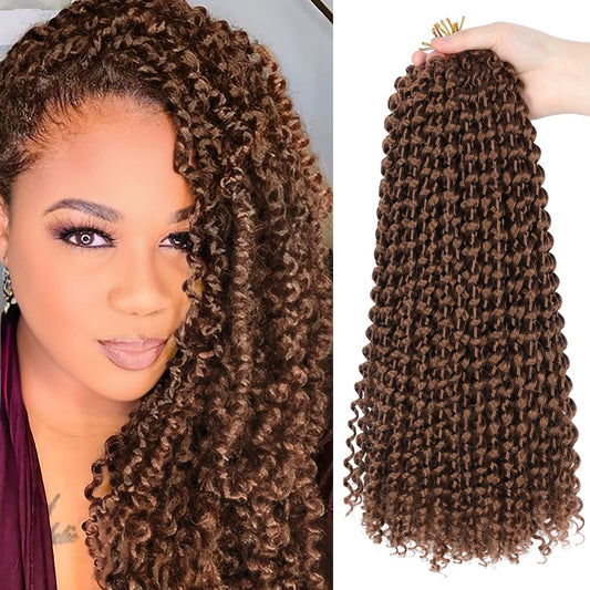 14 Inch Passion Twist Hair, Brown Water Wave Crochet Hair 22 Strands/Pack Passion Twist Crochet Hair For Women Short Passion Twists Braiding Hair Curly Braiding Hair (14 Inch (Pack of 2), #30)