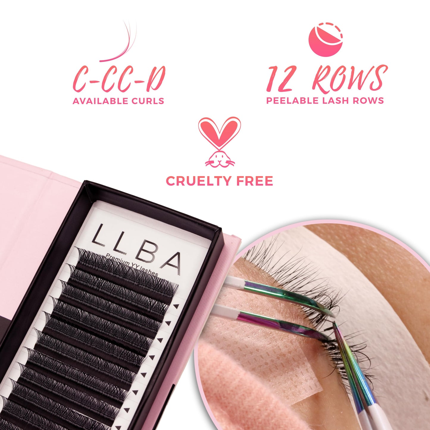 LLBA YY Eyelashes Extensions - 2D Fans Volume Eyelashes | C CC D Curl | Thickness 0.05~0.07mm | 8-15mm Mixed Tray | Full Fluffy Volume Look | Long Lasting & Easy Application (YY, 0.05 C 9mm - 15mm)