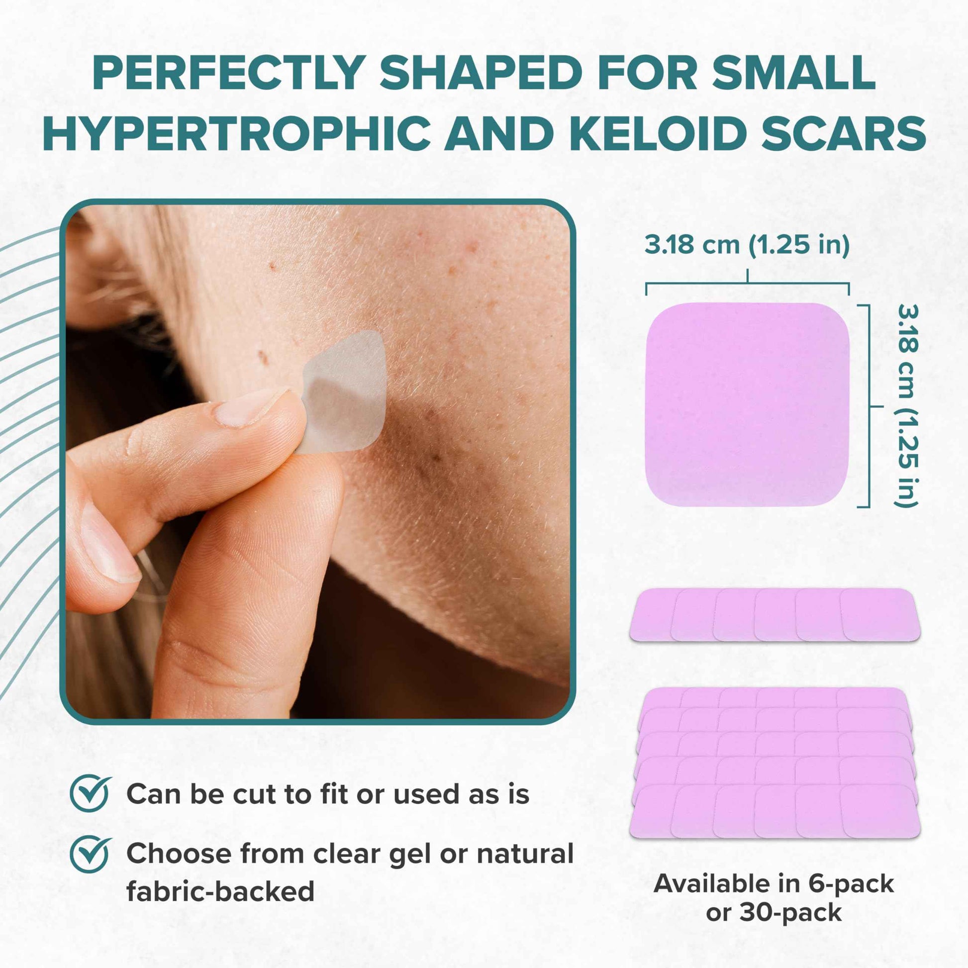 Epi-Derm Epi-Tab Squares Silicone Scar Sheets – Professional-Grade, Washable & Reusable Silicone Patches for Small Hypertrophic & Keloid Scars from Trauma, Liposuction & More - Clear, 6-Pack