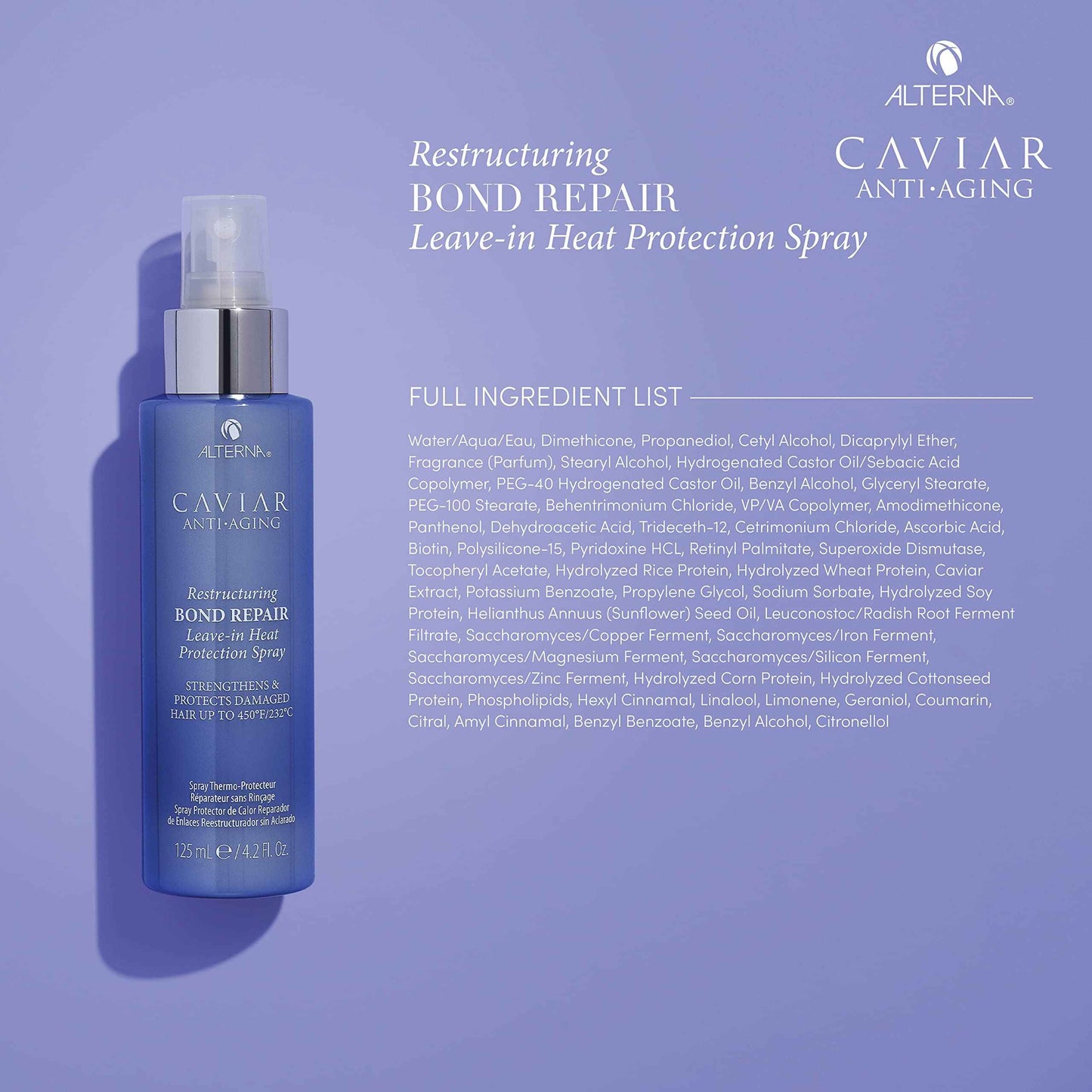 Alterna Haircare CAVIAR Anti-Aging Restructuring Bond Repair Leave-in Heat Protection Spray 4.2 Fl Oz | Strengthens and Protects Damaged Hair