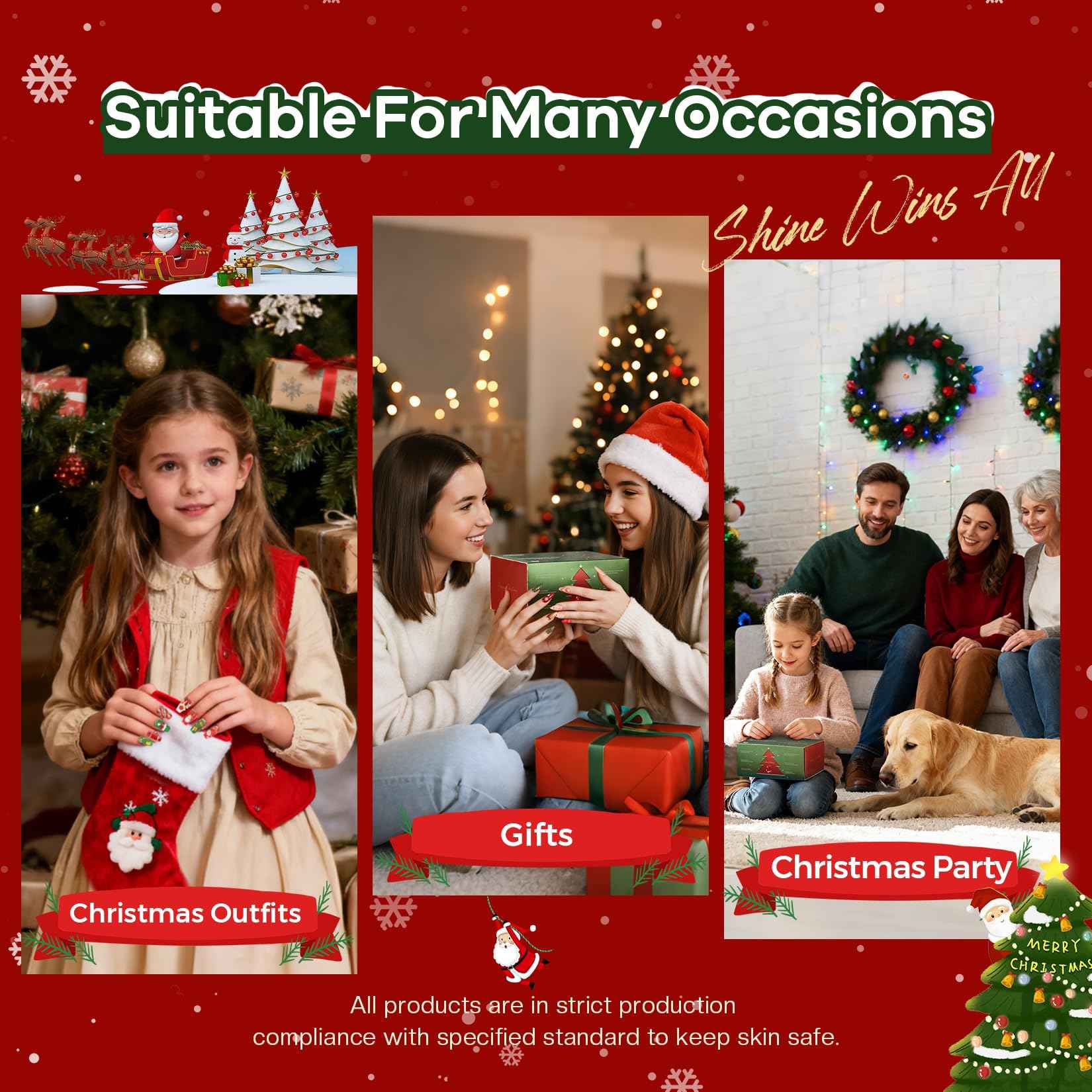 Morovan Christmas Nail Polish Set: 2025 Glitter Gifts Ideas Red Green Gold Silver Fingernail Polish Kit Winter Quick Dry Regular Nail Polish Pack Manicure for Women Girls Holiday Party