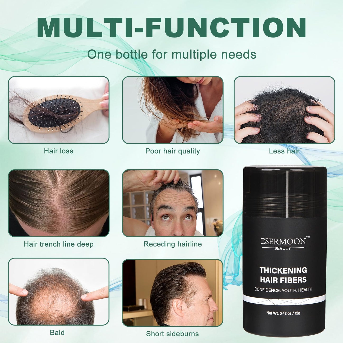 Hair Fibers (12g), Hair Fibers for Thinning Hair, Hair Building Fibers, Hairpiece Filler, Increase Hair Density, Styling Powder for Women & Men, Hair Makeup, Premium Formula Thickening (MEDIUM BROWN)