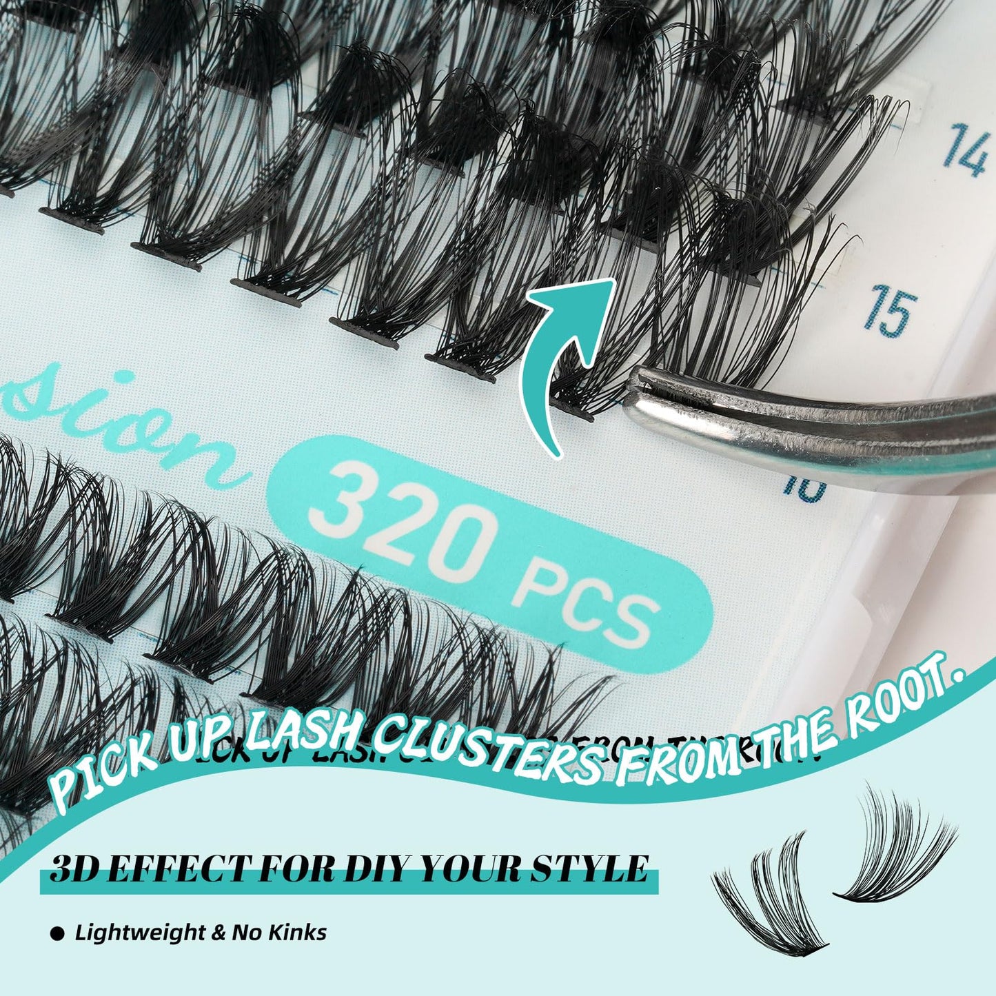 Lash Extension Kit 320Pcs,DIY Individual Lashes Clusters Kit,Lash Bond And Seal,Lash Remover For Eyelashes Extensions,Lash Applicator Tool For False Eyelash Cluster Kit At Home(40D50D,D-Mix9-16mmKit)