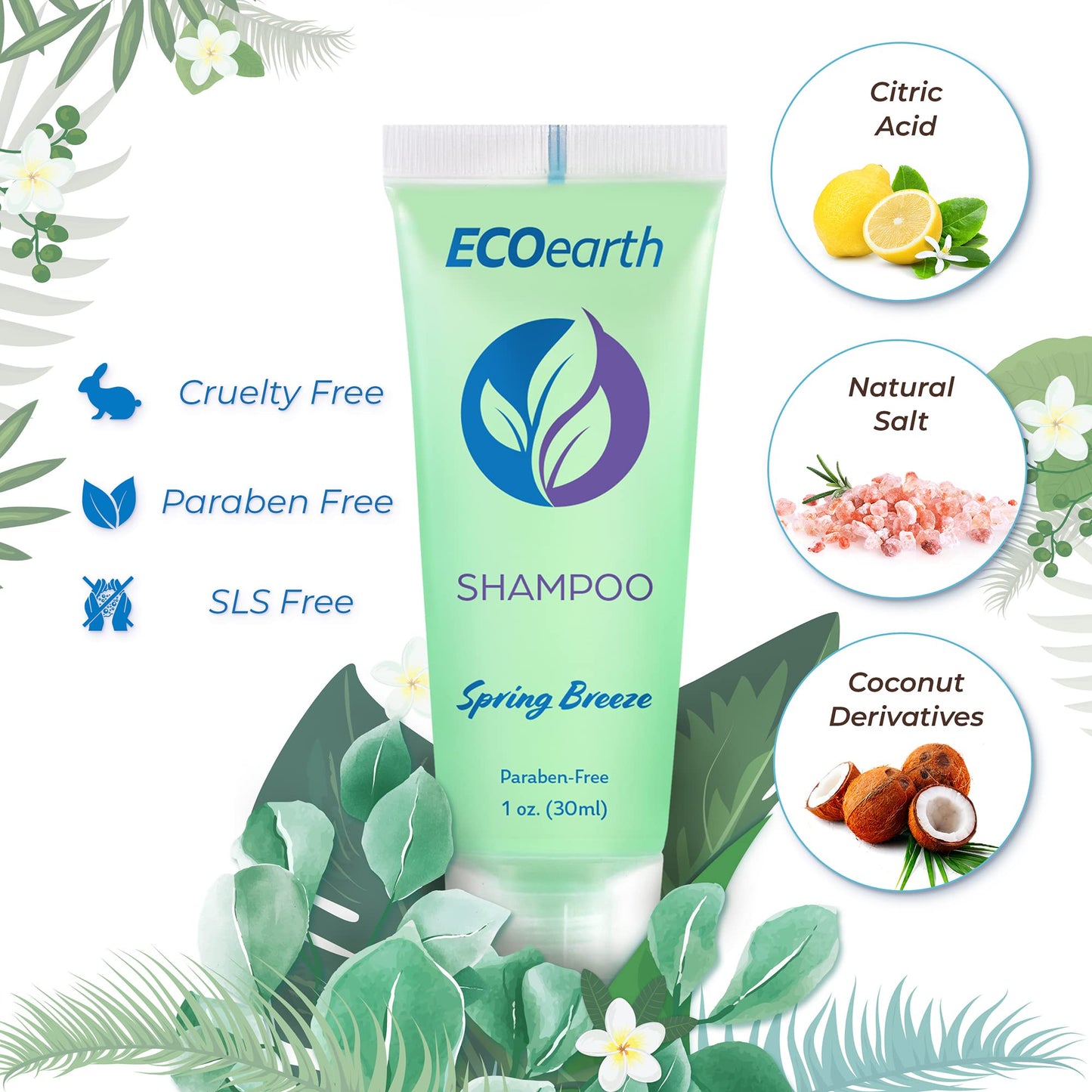 EcoEarth Travel Size Hotel Shampoo (1 fl oz, 100 Pack, Spring Breeze), Delight Your Guests with Revitalizing and Refreshing Shampoo for Guest Hospitality, Small Size Luxury Shampoo in Bulk