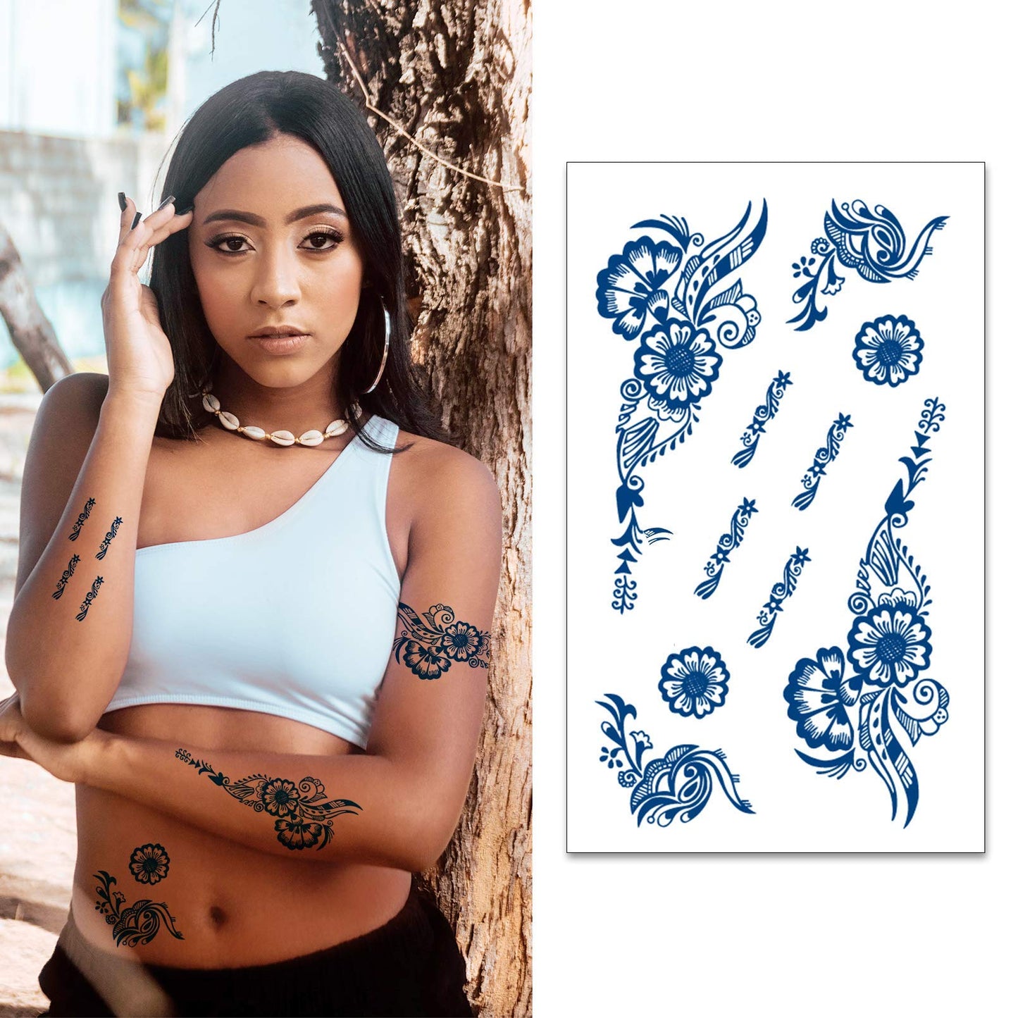 Aresvns Semi-Permanent Tattoos for Men & Women,Realistic Temporary Tattoo Waterproof and Long-Lasting 1-2 Weeks,Dark Blue Realistic Fake Tattoos