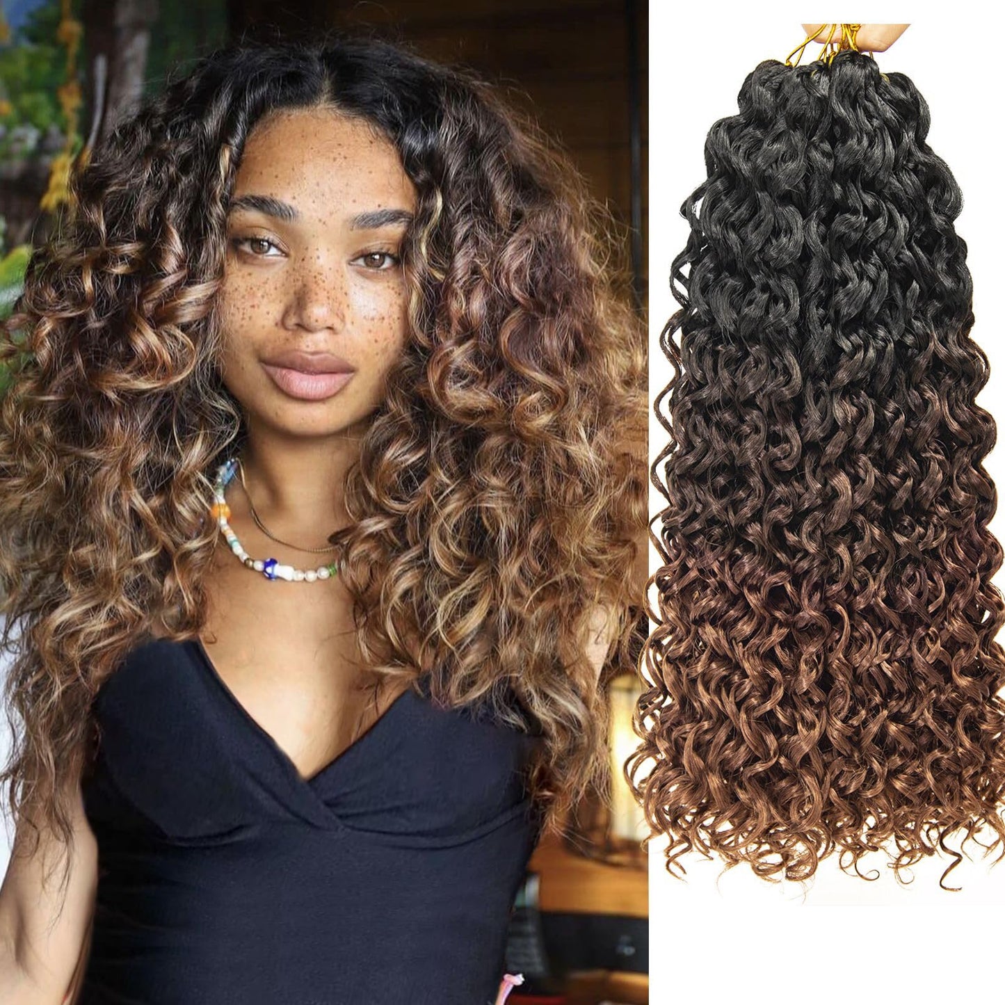 GoGo Curl Crochet hair Water Wave Crochet hair Ombre Brown Synthetic Bohemian Crochet Braid Deep Wave Braiding hair Extensions (18inch,5Packs,1B/33/30)