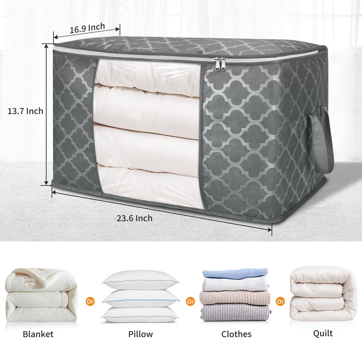 2 Pack Large Storage Bags Clothes Storage Organizer with Durable Handles for Closet Storage, Comforter, Blankets, Bedding and Toys 90L