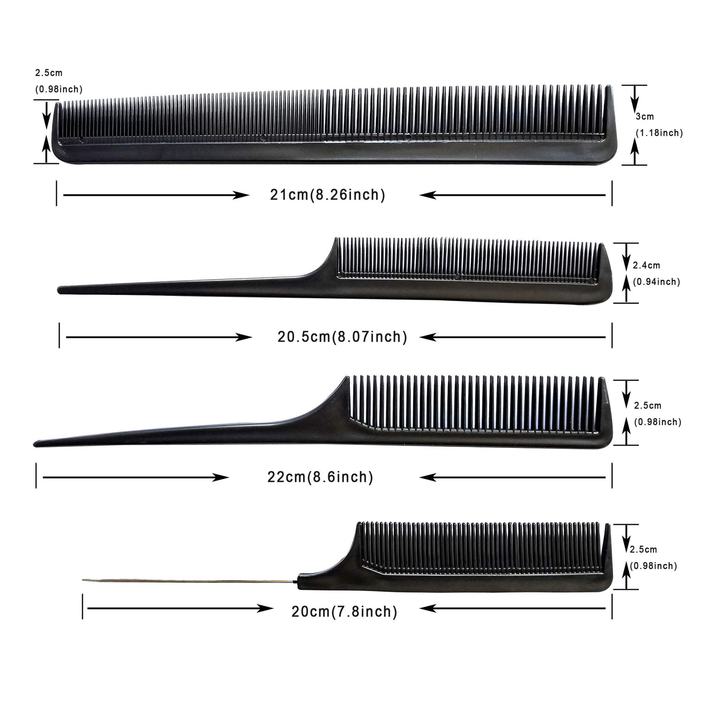 10PCS Black Hair Combs Set for Hairdressing, Cutting & Styling - For Women, Men & Kids