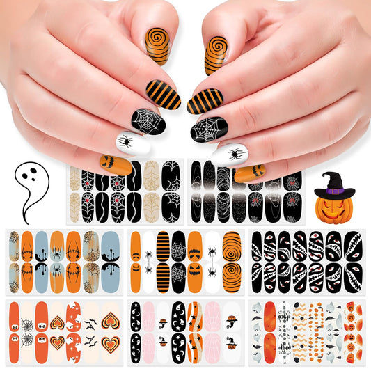 DANNEASY 8 Sheets Halloween Nail Wraps Holiday Nail Polish Stickers Festival Nail Polish Strips for Women Self Adhesive Fingernail Stickers Nails with Nail File, Cuticle Stick