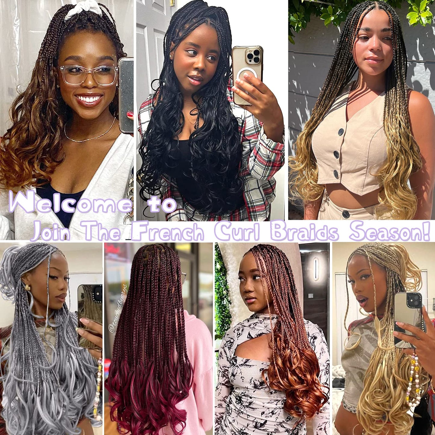 French Curl Crochet Braids 24 Inch Goddess Box Braids Crochet Hair for Women 8 Packs Pre Looped Crochet Box Braids with Curly Ends Synthetic French Curly Braiding Hair Extensions (1B#)