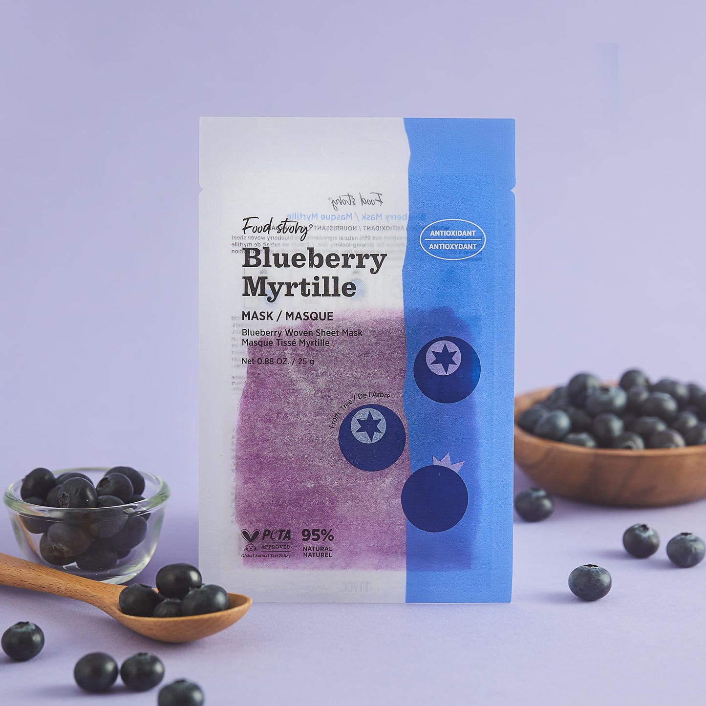 Food Story - Blueberry [Antioxidant] Facial Sheet Mask [Pack of 6] - Premium Vegan Face Beauty Mask sheets Hydrating Smoothing for Glow Skin Niacinamide Hyaluronic acid Korean face mask skin care