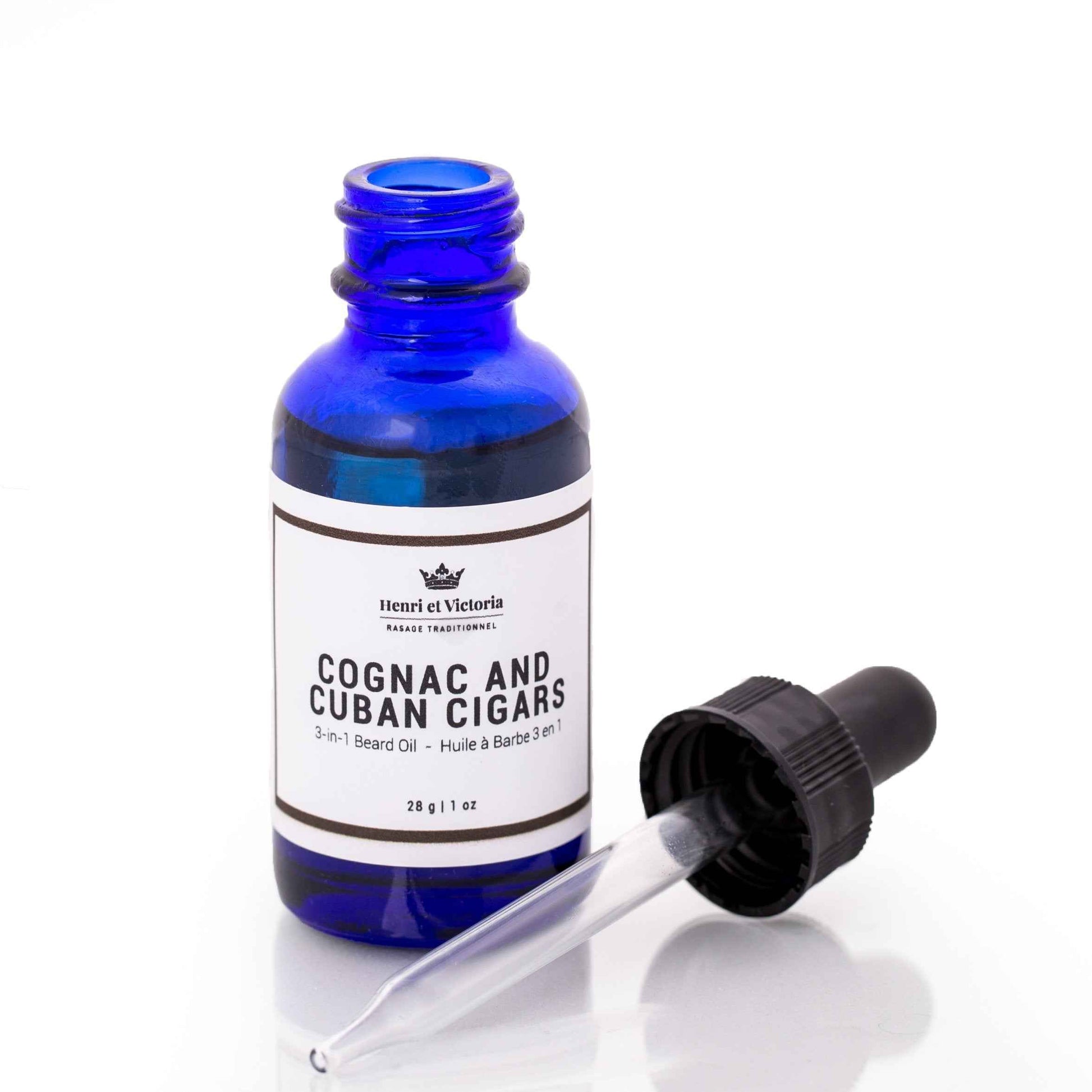 HENRI ET VICTORIA Beard Oil Cognac and Cuban Cigars Fragrance | Canadian Made by Skilled Artisan | Moisturizing, Non-Greasy, Natural Ingredients | 28g (1oz)