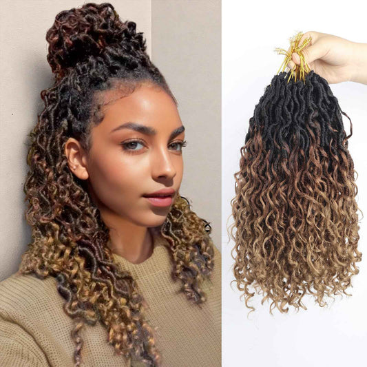 Sosihua Goddess locs crochet hair, 9 packs soft boho faux locs with curly ends bohemian crochet dreads for black women(14Inch,#1B-30-27)