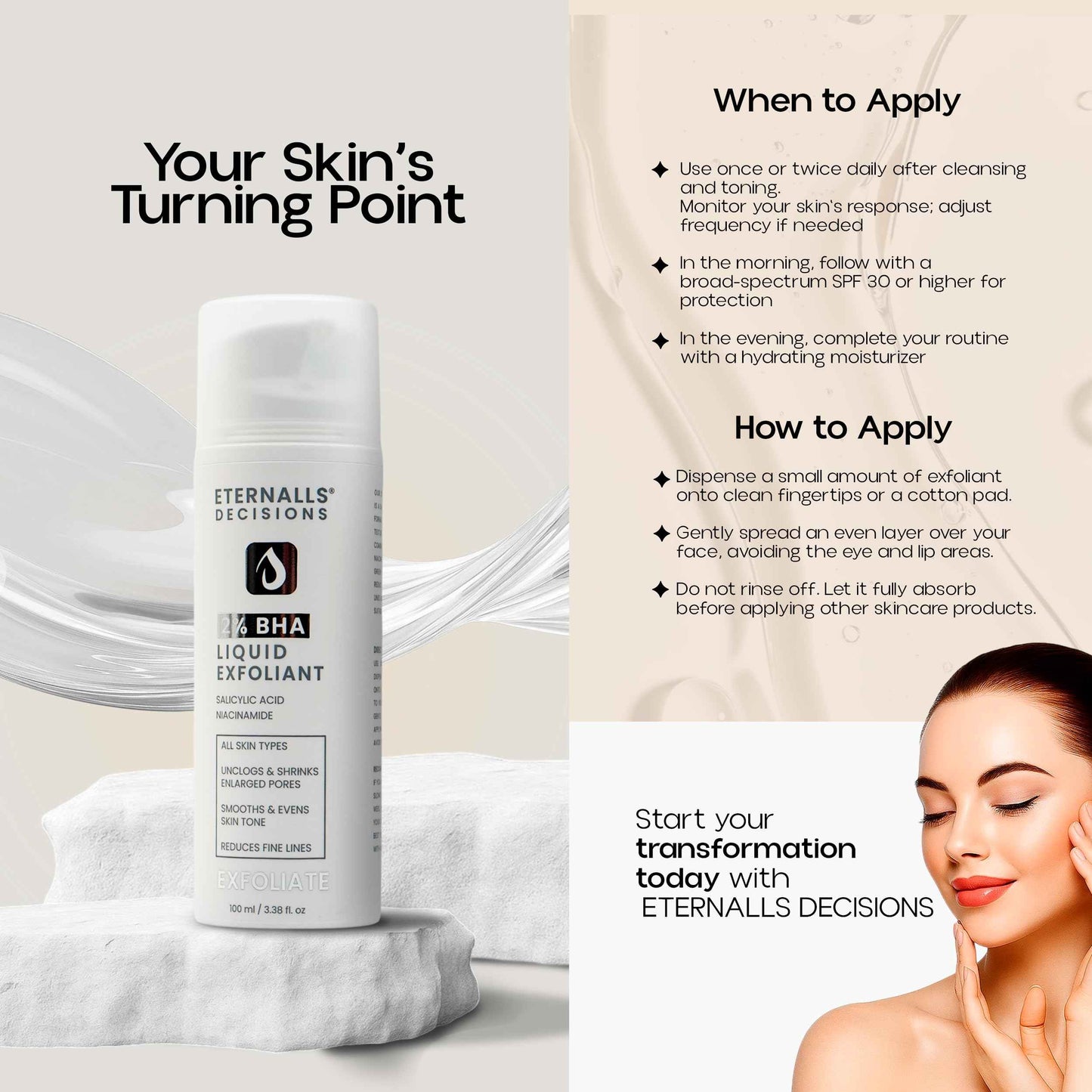 Gentle BHA Liquid Exfoliant - Face Exfoliator with 2% Salicylic Acid & 5% Niacinamide | Anti-Aging Daily Leave-On Exfoliating Toner, Smooths Texture, Hydrates, Unclogs & Refines Pores for Glowing Skin