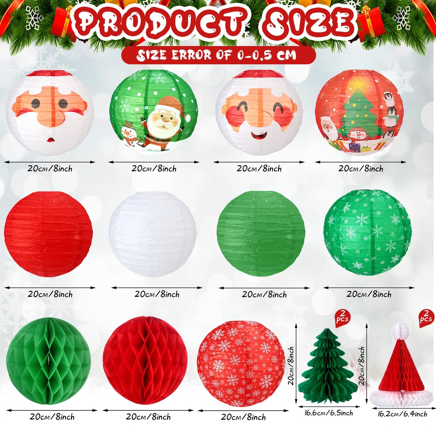 Spiareal 17 Pcs Christmas Party Hanging Paper Lanterns Decorations Set for Santa Claus Paper Lantern Santa Hat Christmas Trees Honeycomb Balls Hanging Party Lanterns for Christmas Decoration Favor