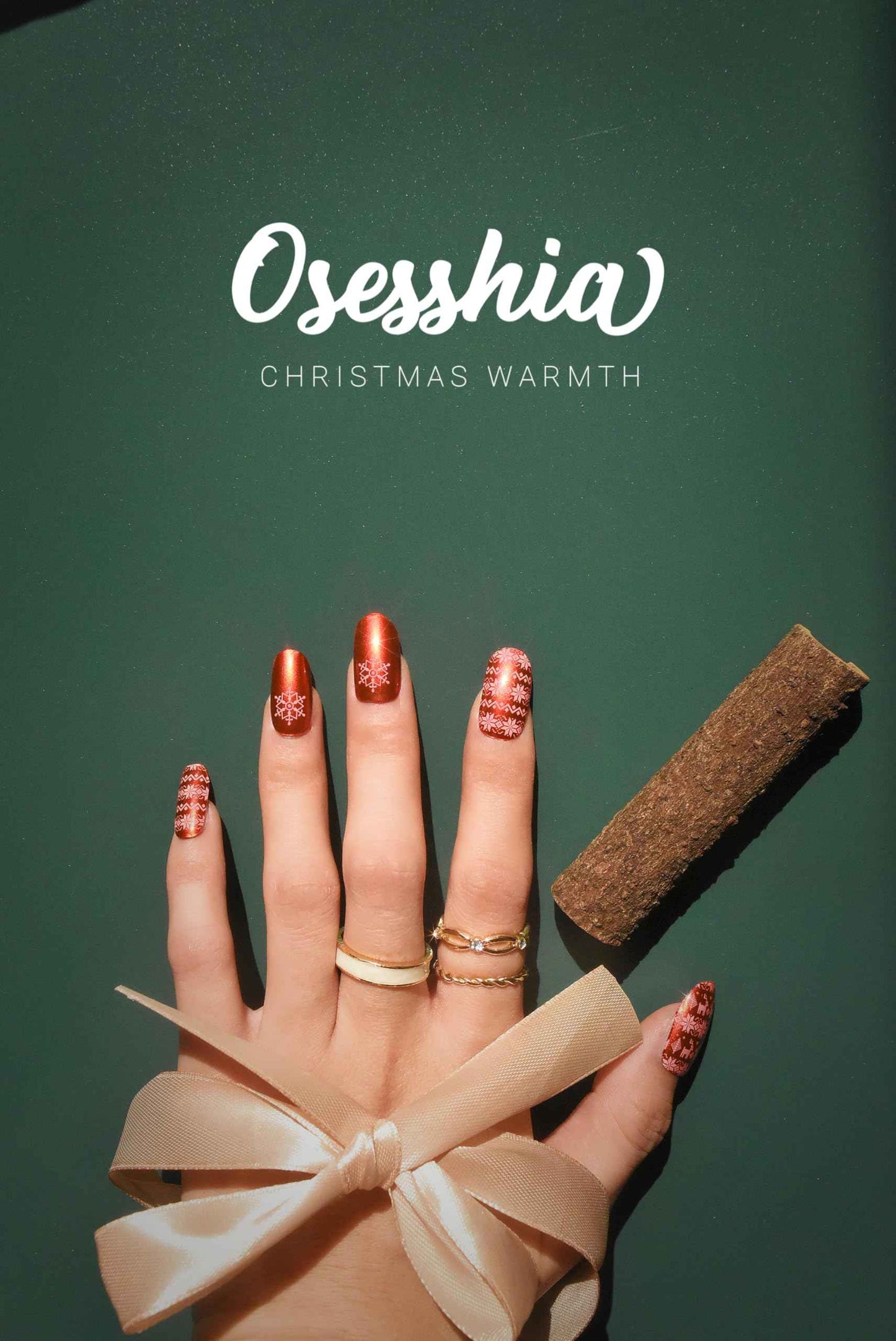 Osesshia Semi Cured Gel Nail Strip Starter Kit, (Include 60 Pcs Nail Stickers, 1 UV Lamp and Nail Tools), Glaze Wraps, Salon Quality Gel Polish Strips, Christmas Nails Stickers Kit