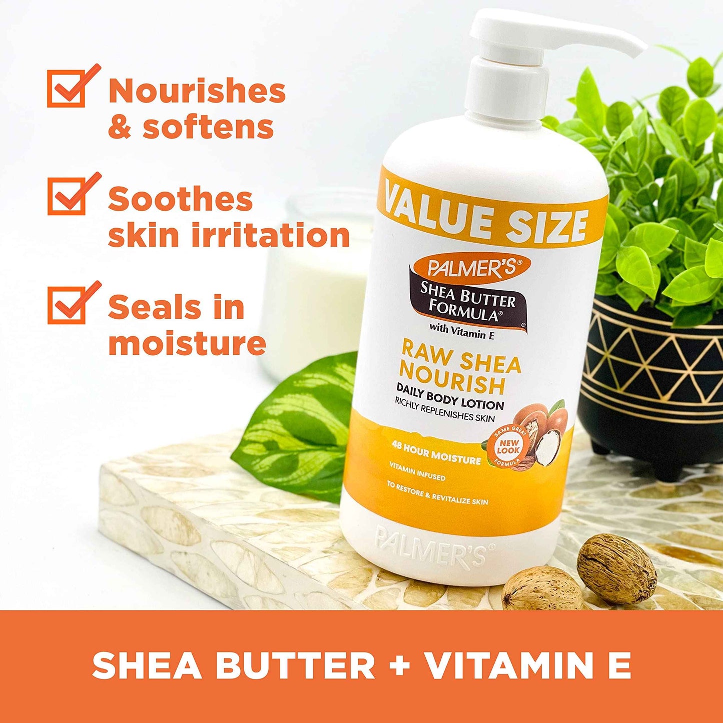 Palmer's Coconut Oil Formula Body Lotion for Dry Skin & Shea Formula Raw Shea Body Lotion for Dry Skin, Hand & Body Moisturizer, Value Size Pump Bottle, 33.8 Ounces (Pack of 1)