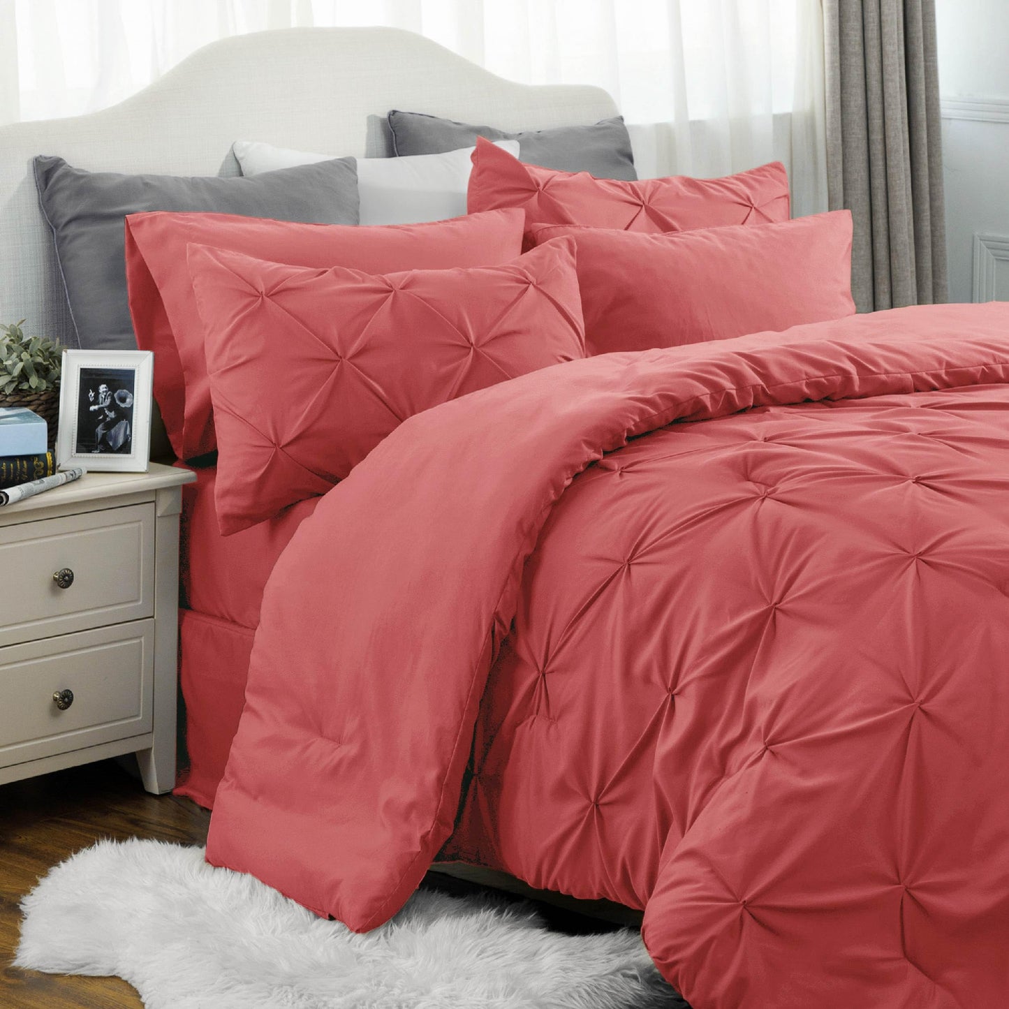 Bedsure Twin Comforter Set with Sheets - 5 Pieces Twin Bedding Sets, Twin Bed in a Bag with Comforter, Sheets, Pillowcase & Sham (Coral Red)