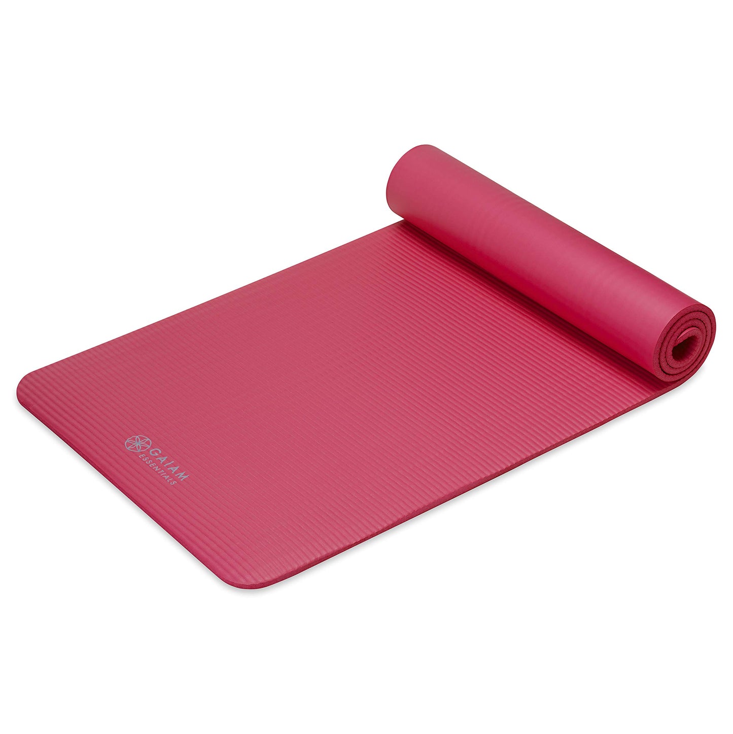 Gaiam Essentials Thick Yoga Mat Fitness & Exercise Mat with Easy-Cinch Carrier Strap, Pink, 72"L X 24"W X 2/5 Inch Thick