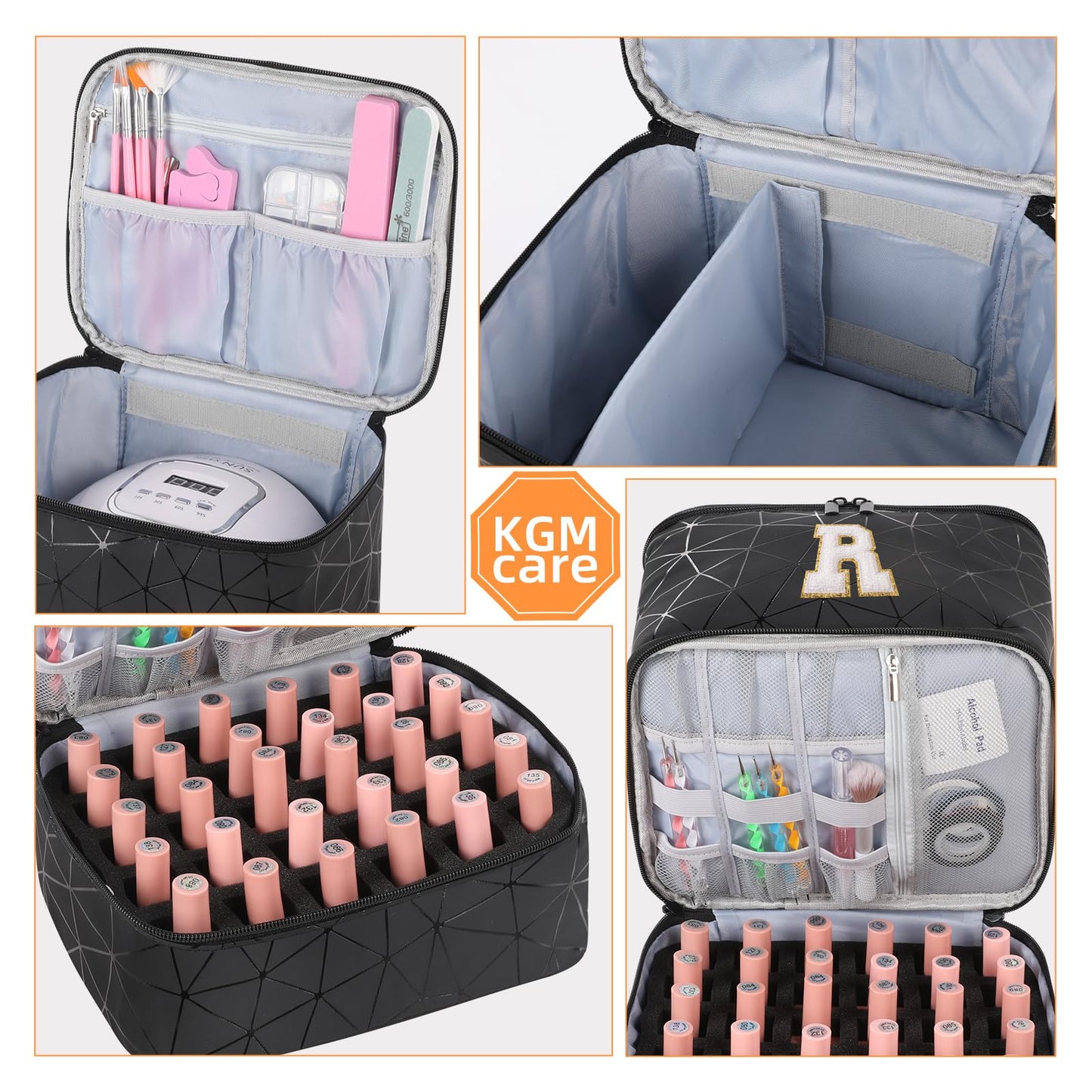 KGMCARE Nail Polish Organizer and Portable Nail Polish Bag Carrying Case, Holds 30 Bottles (15ml), Large Capacity Storage Case for Nail Polish (V)