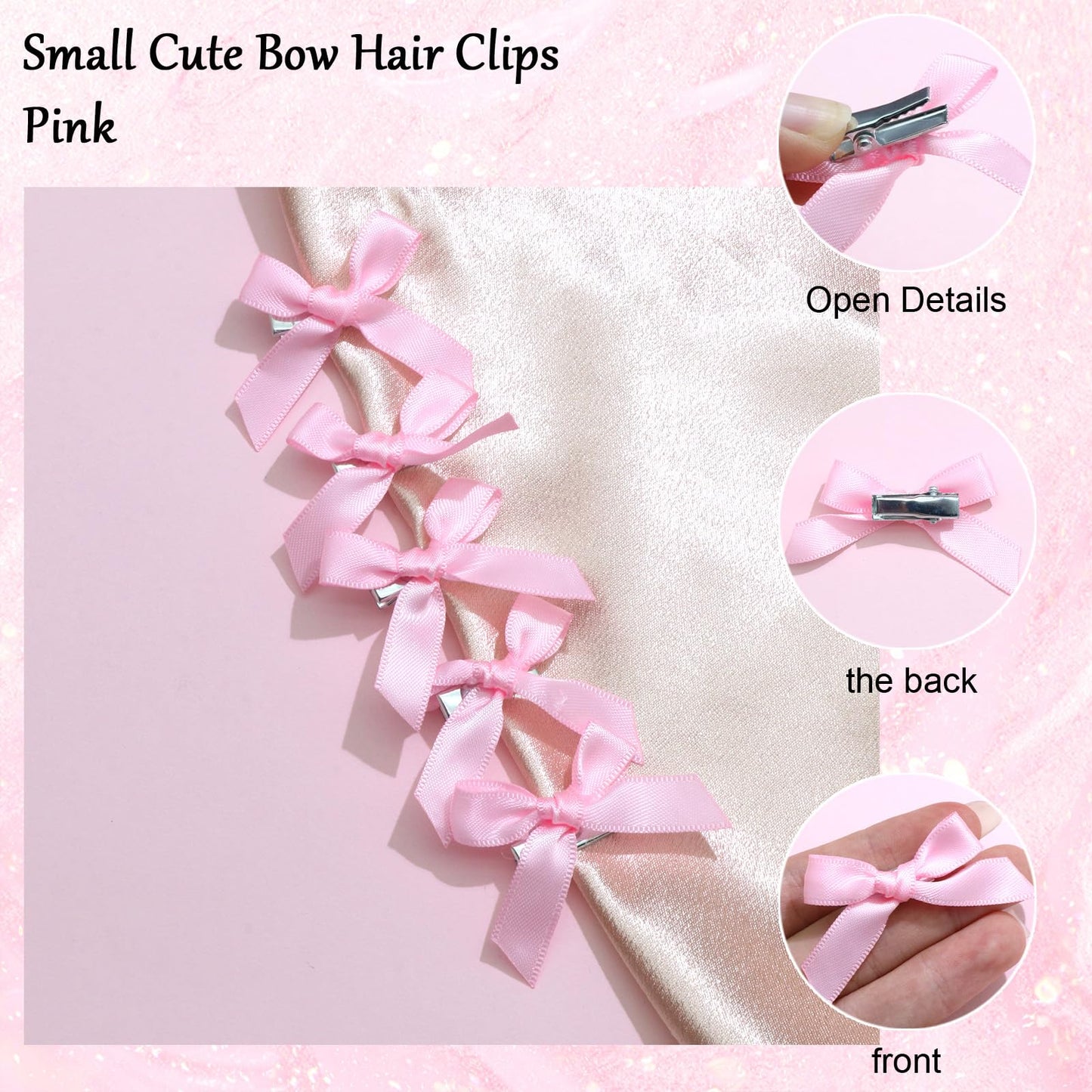 SAWINDA 20PCS Pink Mini Bowknot Ribbon Barrettes - Cute Claw Clips for Teens, Women & Girls' Hair Accessories