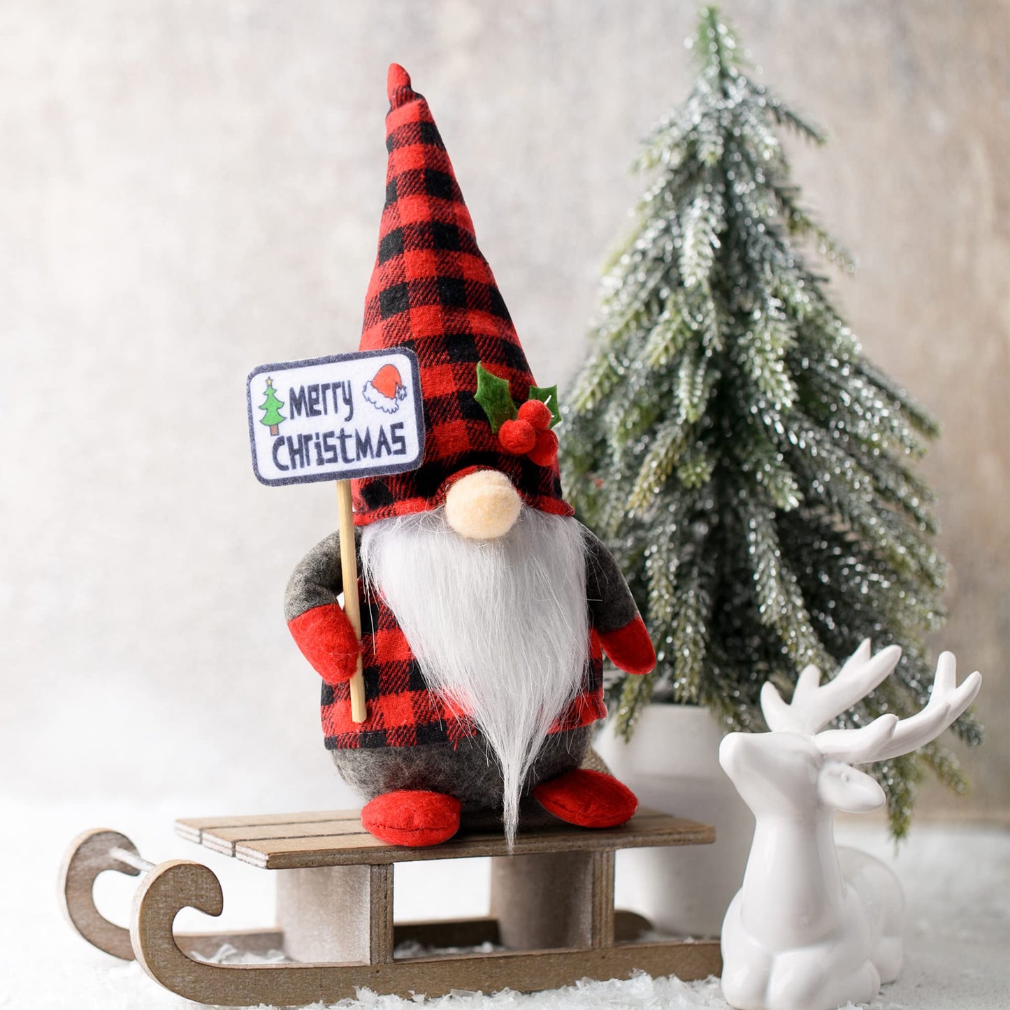 D-FantiX 2Pack Christmas Gnomes Plush with Christmas Sign and Xmas Tree, Handmade Swedish Tomte Santa Scandinavian Figurine Nordic Plush Elf Doll Gnome Christmas Decorations Ornaments Home Decor