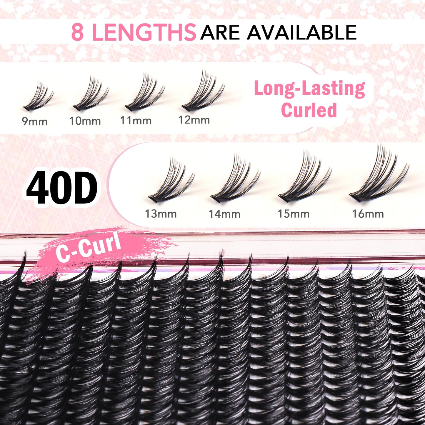 GAQQI Lash Clusters 320Pcs Individual Lashes 40D Mixed 9-16mm Eyelash Clusters C Curl Lash Clusters Look Like Mink Eyelash Extensions Thin Band Soft to Use Self Application(40D-CMIX)