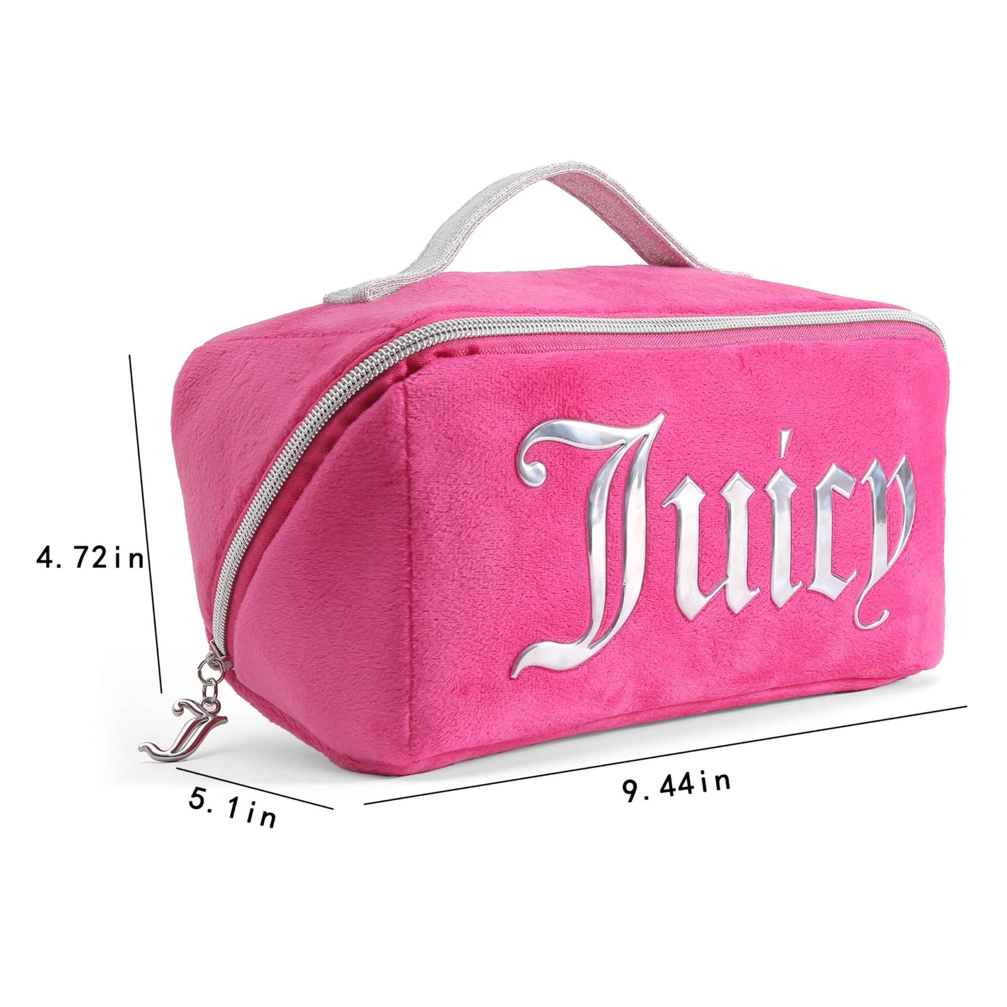 Juicy Couture Hot Pink Makeup Bag Cosmetics Organizer Travel Essentials Diagonal Loaf Velour Large Logo
