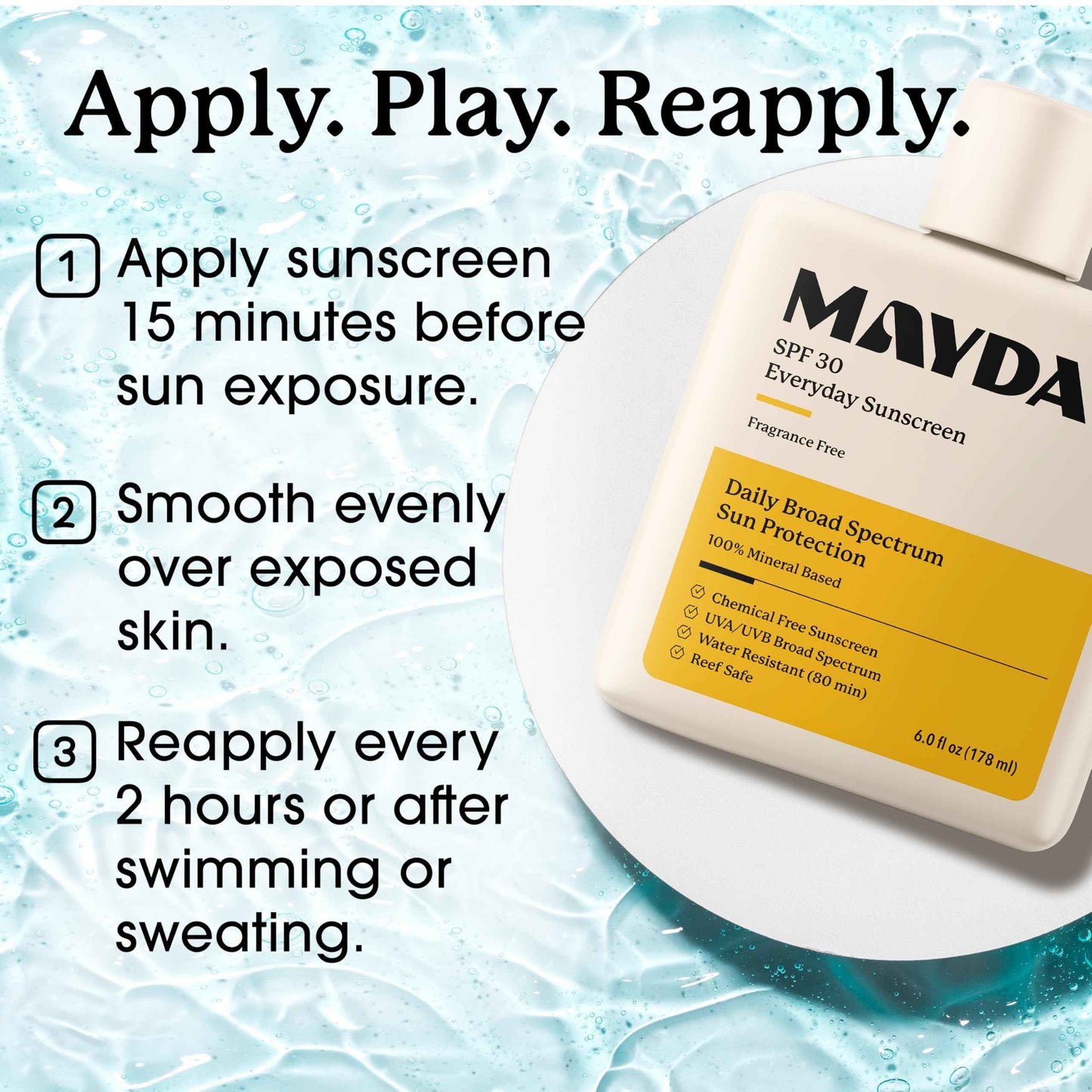 MAYDAY SPF 30 Everyday Sunscreen – Chemical-Free, Fragrance-Free, Water-Resistant Broad Spectrum Protection for Face & Body – Suitable for All Skin Types – 6 oz (178ml)