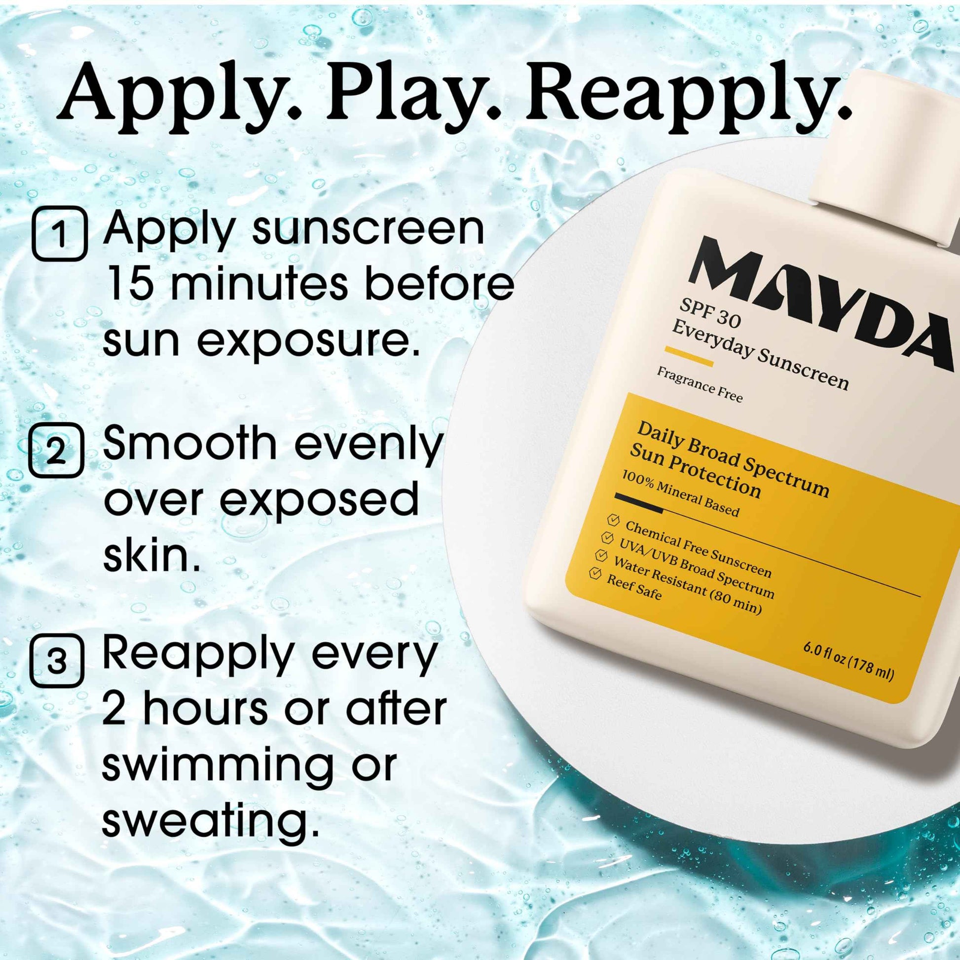 MAYDAY SPF 30 Everyday Sunscreen – Chemical-Free, Fragrance-Free, Water-Resistant Broad Spectrum Protection for Face & Body – Suitable for All Skin Types – 6 oz (178ml)