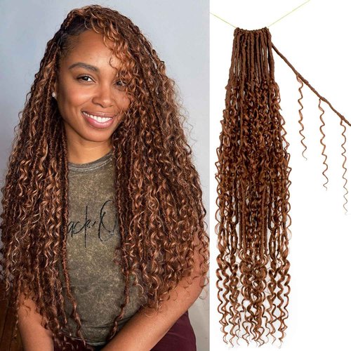 Boho Faux Locs Crochet Hair 30 Inch Goddess Locs 8 Packs Boho Soft Locs with Curly Ends Pre-looped Long Bohemian River Locs Crochet Hair for Black Women(30Inch, #30)
