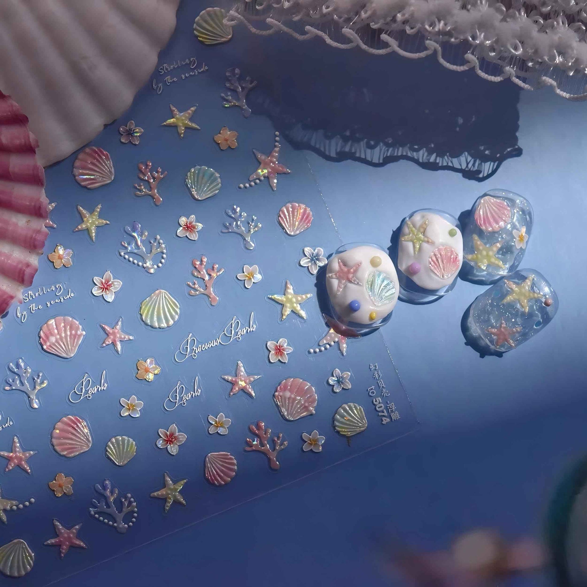 Dedyel Beach Nail Art Stickers 5D Embossed Seashell Starfish Dolphin Summer Self Adhesive Nail Stickers for Women Girls DIY Manicure Decoration