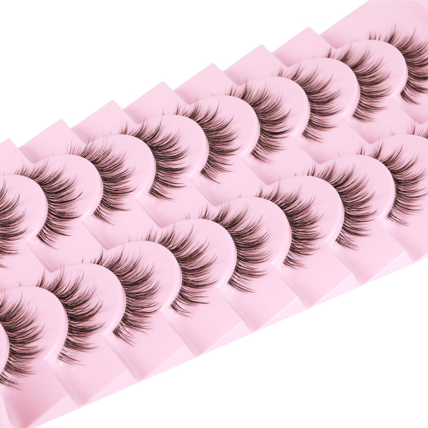 Natural Lashes with Clear Band False Eyelashes Pack 10 Pairs Fluffy Wispy False Lashes Natural Look 14MM Fake Eyelashes that Look Like Extensions