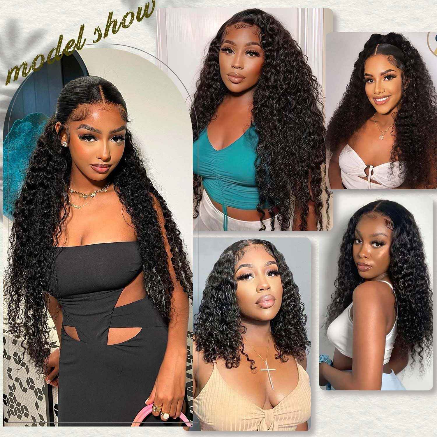 12A Deep Wave Human Hair Bundles 1 Pcs HumanHair 22 Inch Deep Curly Human Hair Bundles 100% Unprocessed Virgin Human Hair Wet and wavy Bundle Natural Black Water Wave