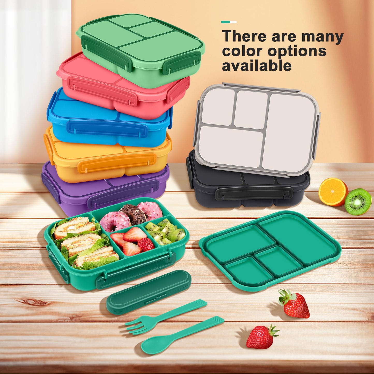 Amathley Lunch Box Kids,Bento Box Adult,Leakproof Lunch Containers for Adults/Kids/Toddler,1200ML-4 Compartments bento Lunch box with Utensil,Microwave & Dishwasher & Freezer Safe (Green)