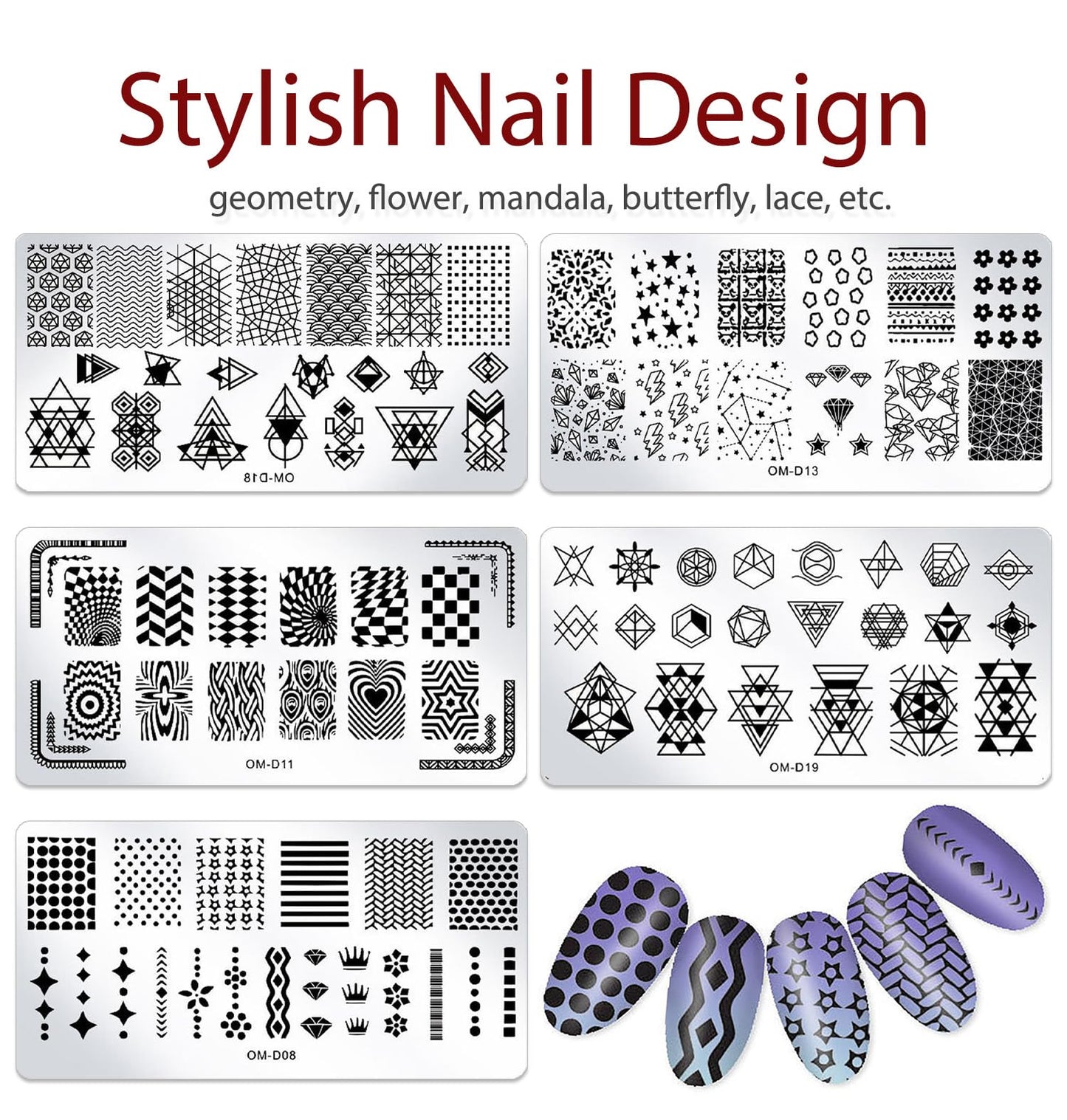 SILPECWEE 10Pcs Nail Art Stamping Plates Set Animals Design Nail Image Stamp Plates Manicure Templates Nail Art Tools