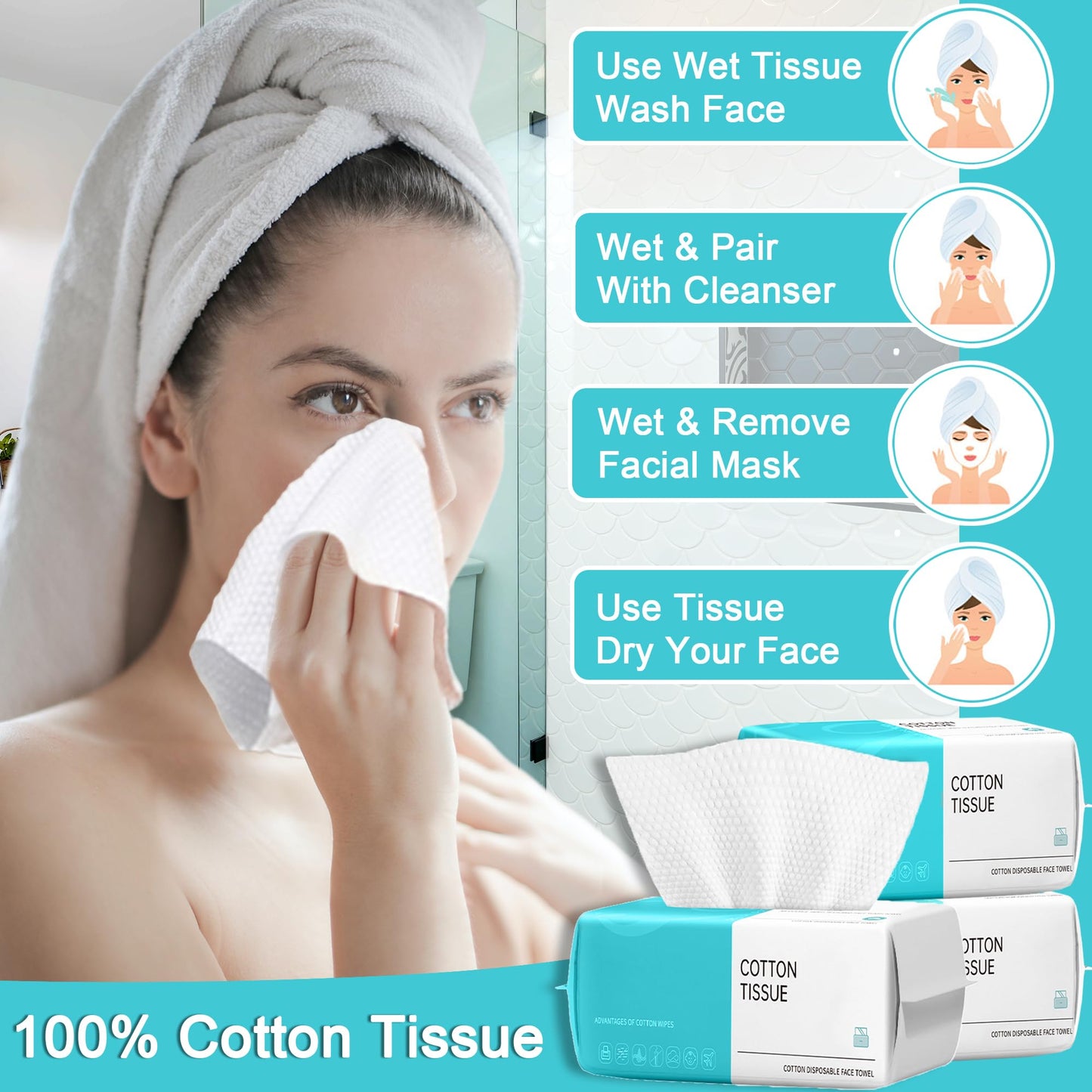 Disposable Face Towel,Cotton Facial Dry Wipe for Sensitive Skin, Facial Tissues for Skin Care, Facial Cleansing, Makeup Wipes, Makeup Remover Towels, Upgraded and Thickened