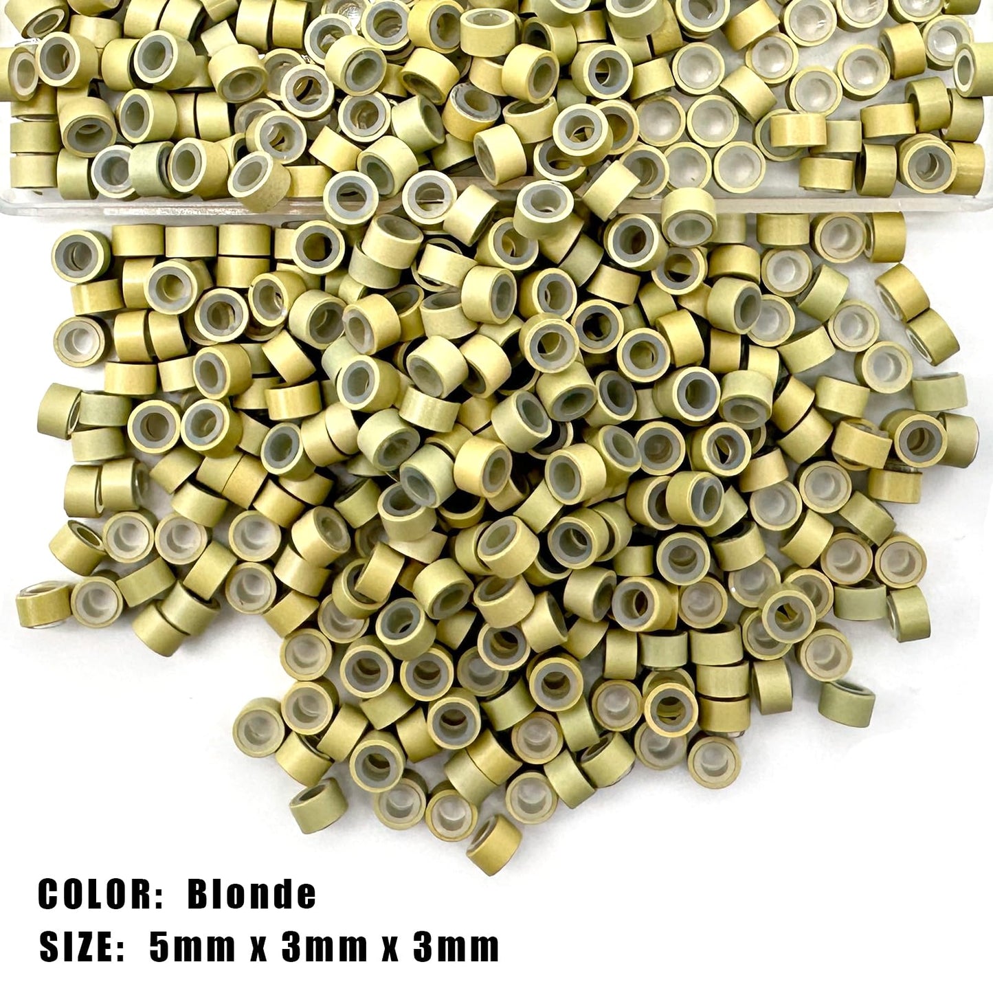 QIANSEE 500Pcs 5mm Blonde Silicone Hair Tinsel Beads and Micro Rings for Hair Extensions, Feather Hair Extensions Tools