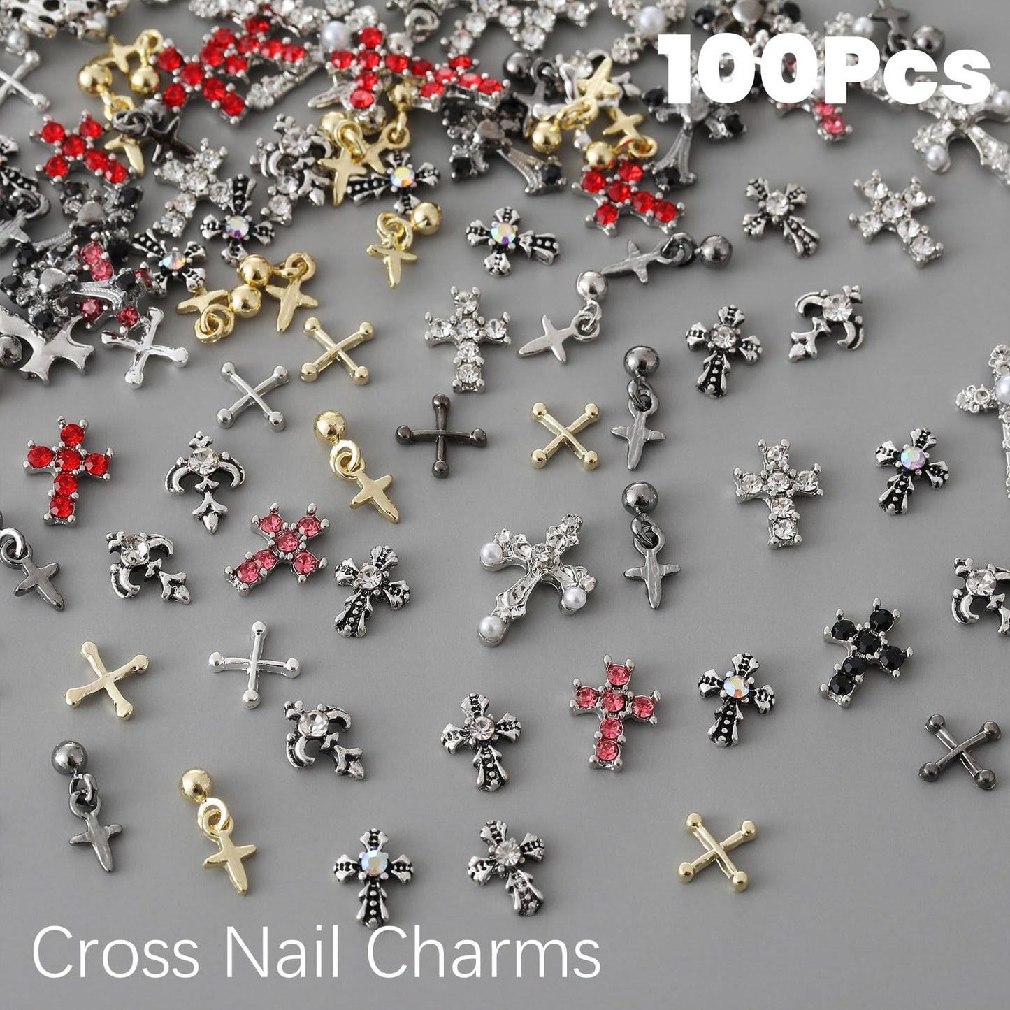 ZUMILLMN 100Pcs Cross Nail Charms for Nails Accessories- Alloy Nail Charms for Nails Design Nail Art Supplies for Women and Girl,Nail Art Charms for Nails Accessories Professional - Nail Cross Charms