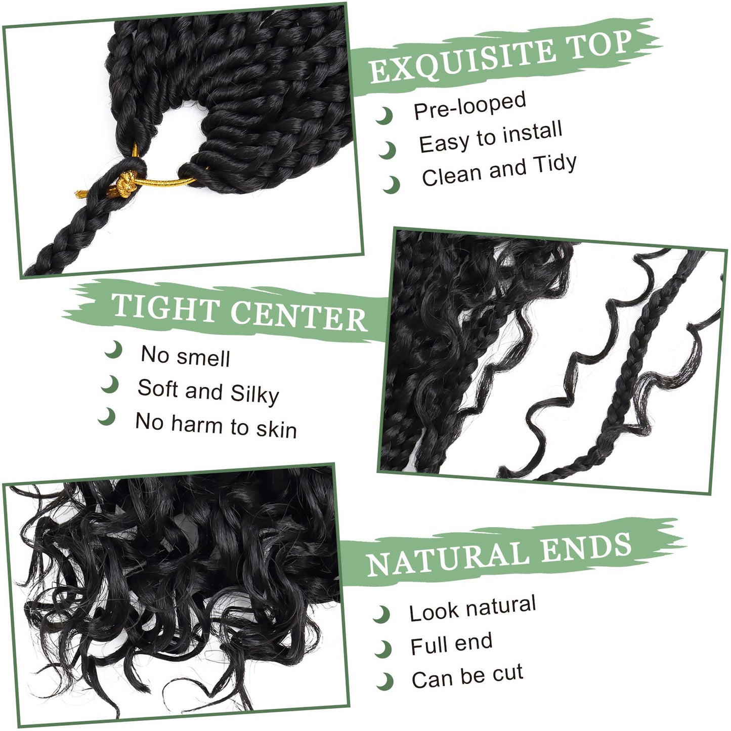 Eerya 8 Packs Boho Box Braids Crochet Hair for Black Women 18 inch Goddess Box Braids Pre-looped Bohemian Crochet Box Braids With Curly Ends Synthetic Crochet Hair Extensions (24 inch, 1B)