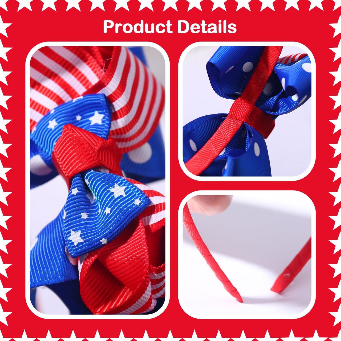 HIFANMM 4th of July Headband Independence Day Hair Accessories Patriotic Party Bow Hair Supplies USA Flag Big Bow Knot Design Blue Stars Hair Decoration Non Slip Head Band for Women Girls Kids 1 Pcs