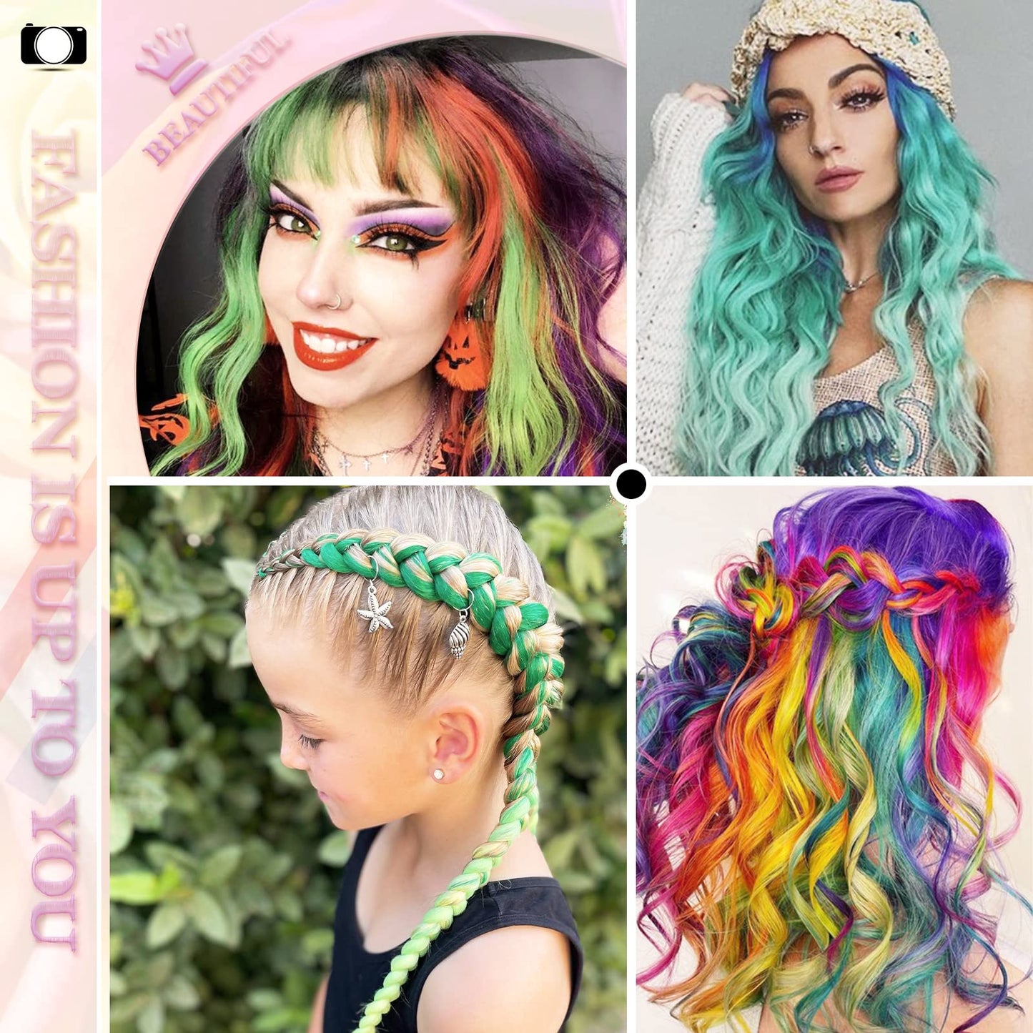 SOFEIYAN 10 Pcs Colored Hair Extensions Party Highlights Colorful Clip in Hair Extensions 22 Inch Straight Synthetic Hairpieces for Women Kids Girls Halloween Christmas Cosplay