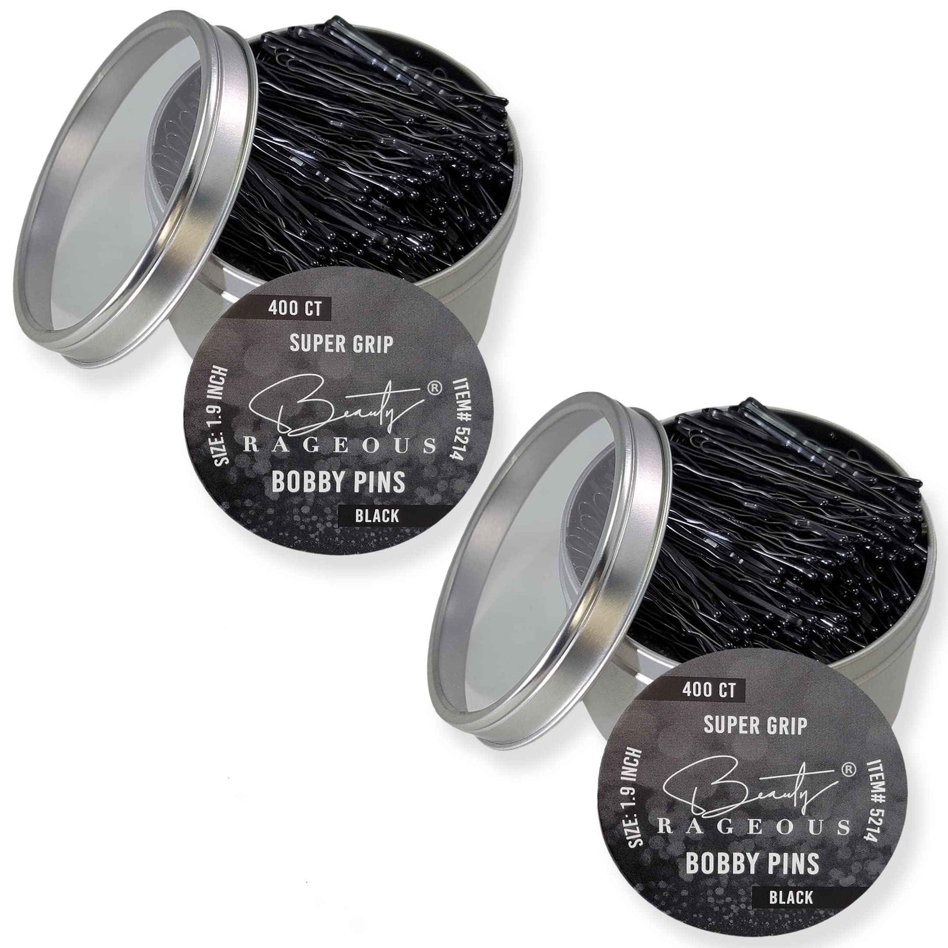 Super Grip Bobby Pins - Women's 1.9 Inch - Easy, Secure, All Hair Types - Handy Reusable Tin (Black - 800 Ct Approx)