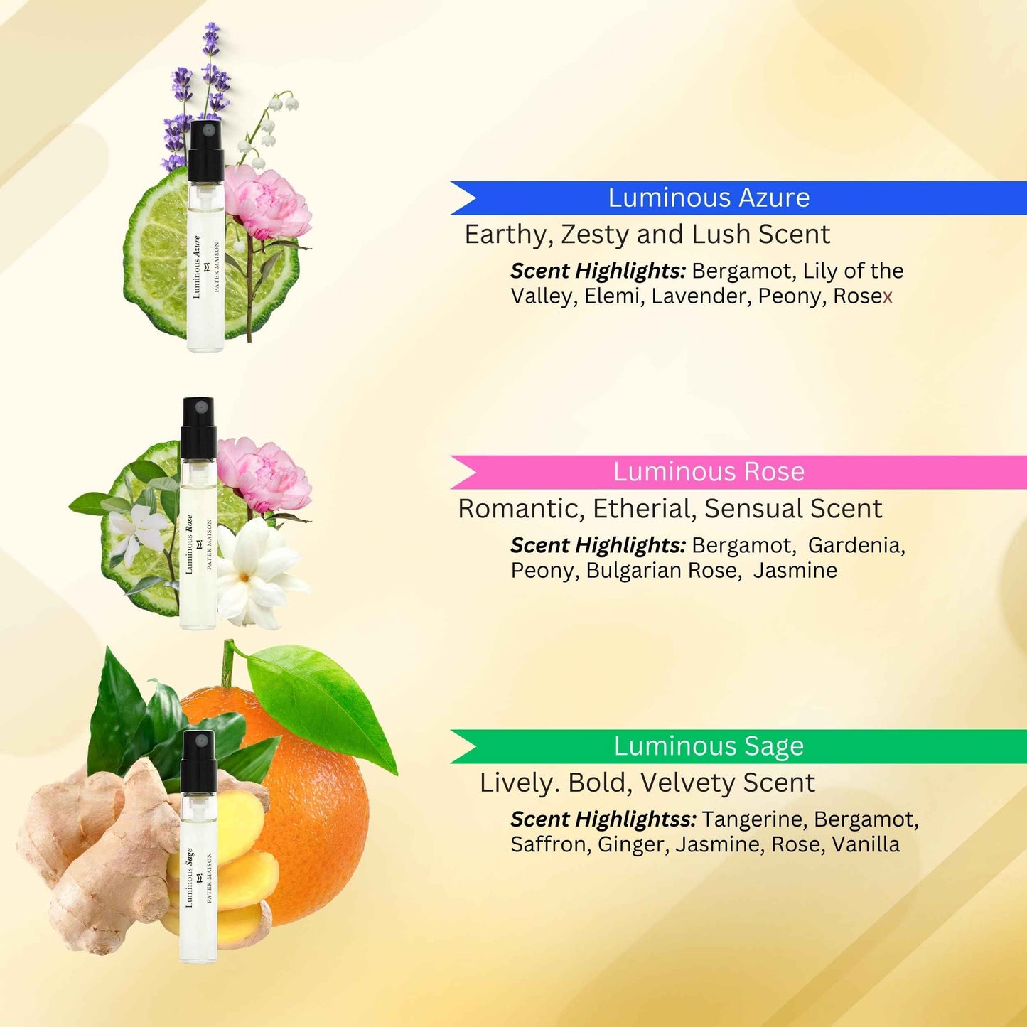 Patek Maison Perfume for Women and Men Luminous Discovery Gift Set Mini Vial Sampler Sprays EDP 0.10 Fl oz